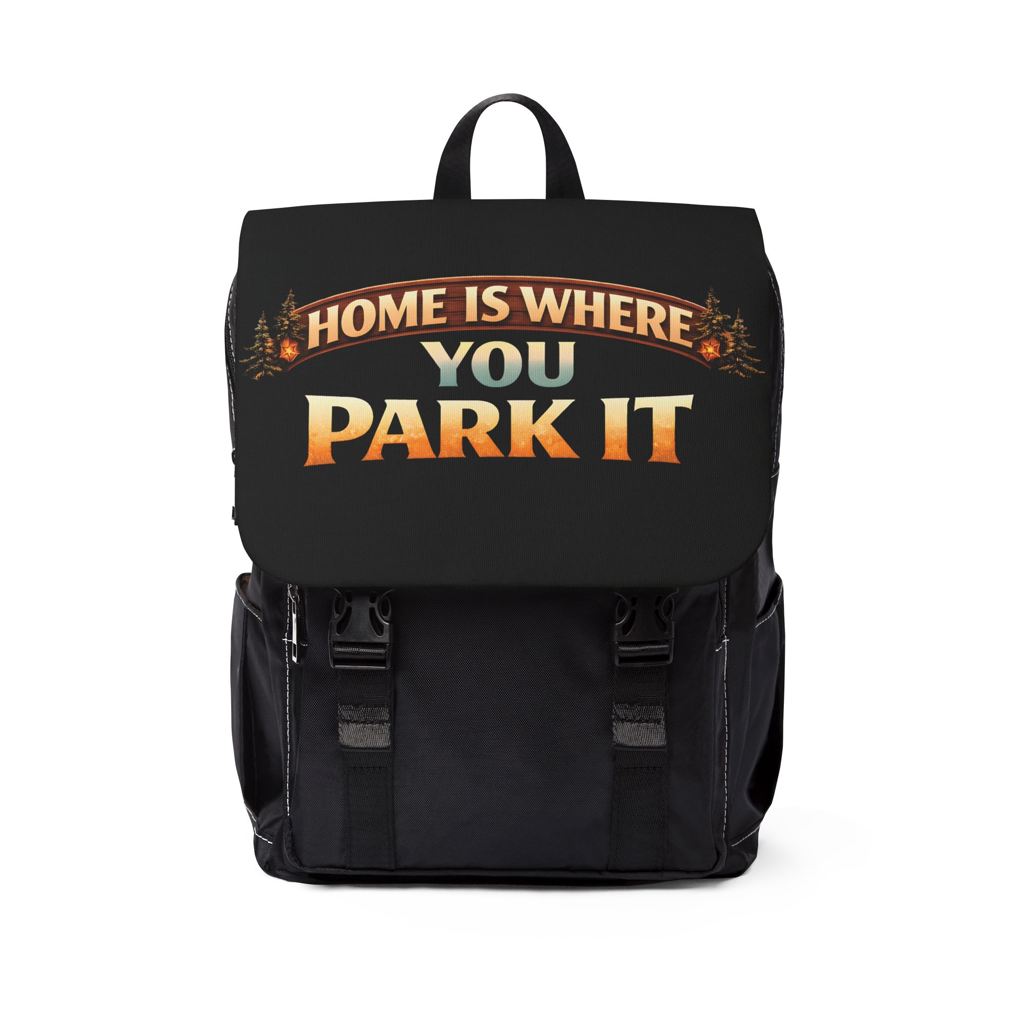 Unisex Casual Shoulder Backpack—"Home Is Where You Park It" Design Scenic-Line(Campervan)