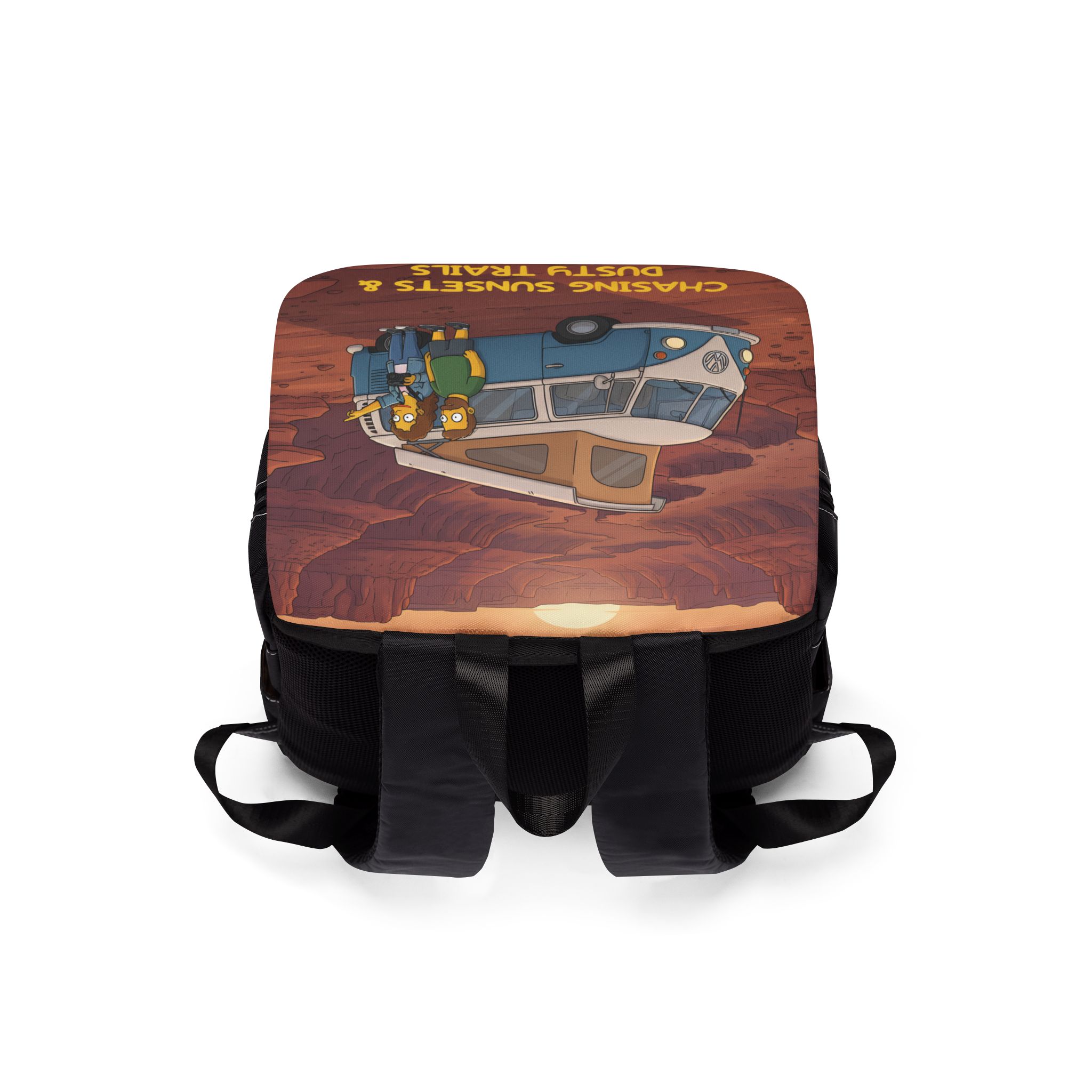 Unisex Casual Shoulder Backpack — "Chasing Sunsets And Dusty Trails" Design Sitcom-Line