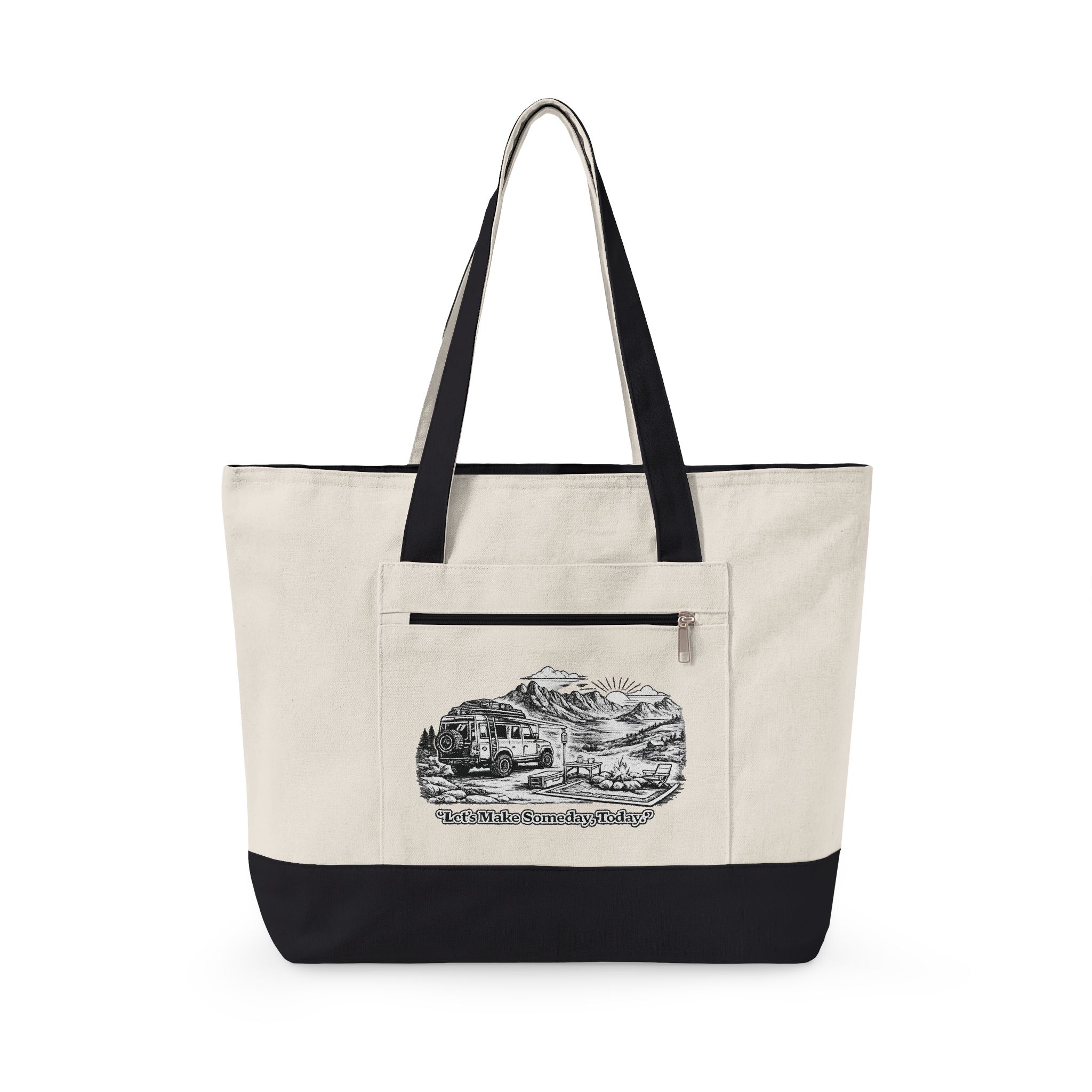 Zippered Canvas Tote — "Lets Make Some Day, Today" (Design Minimal-Line)