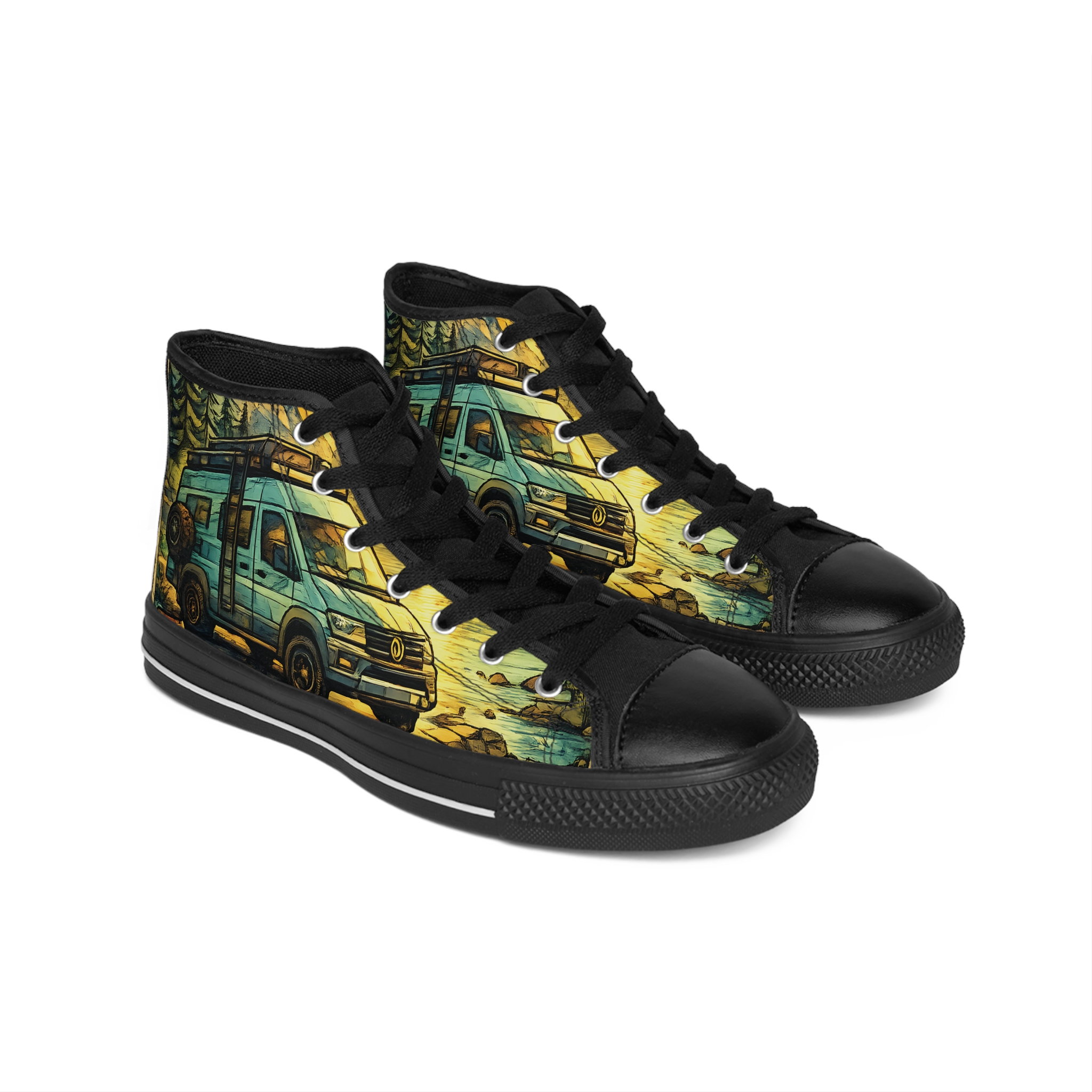 Men's High Top Sneakers — VW RV Roadtrip Shoes (Design Cubic-Line)
