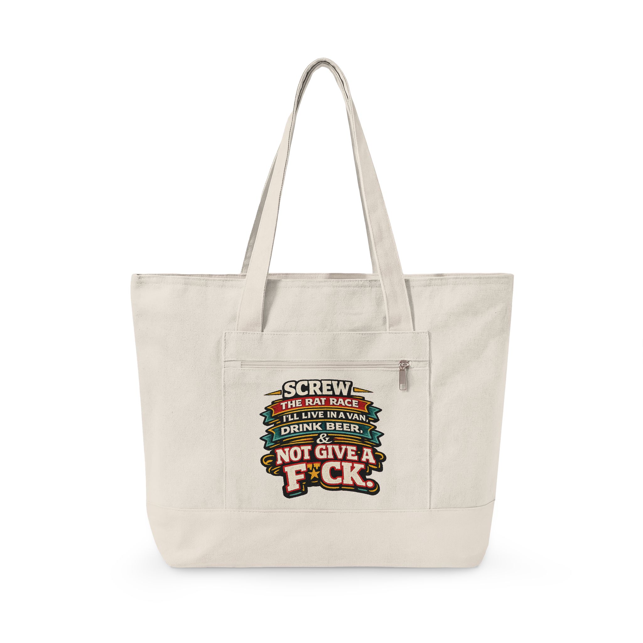 1067973097787733195_2048.jpeg Zippered Canvas Tote — "Screw The Rat Race" (Design F**K-Line)