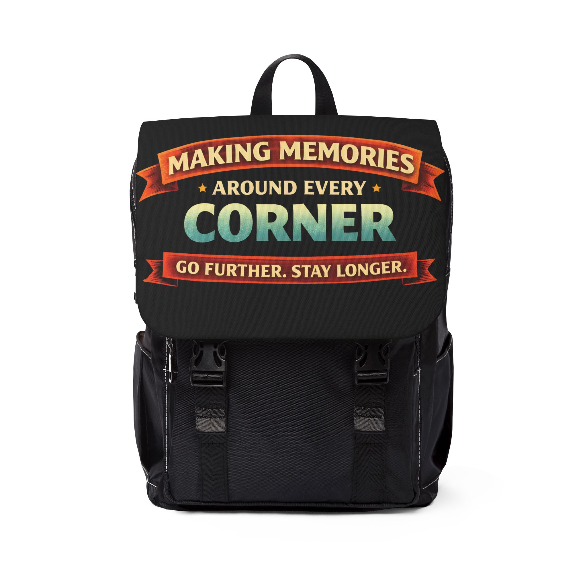 Unisex Casual Shoulder Backpack—"Making Memories Around Every Corner" Design Scenic-Line(Campervan)