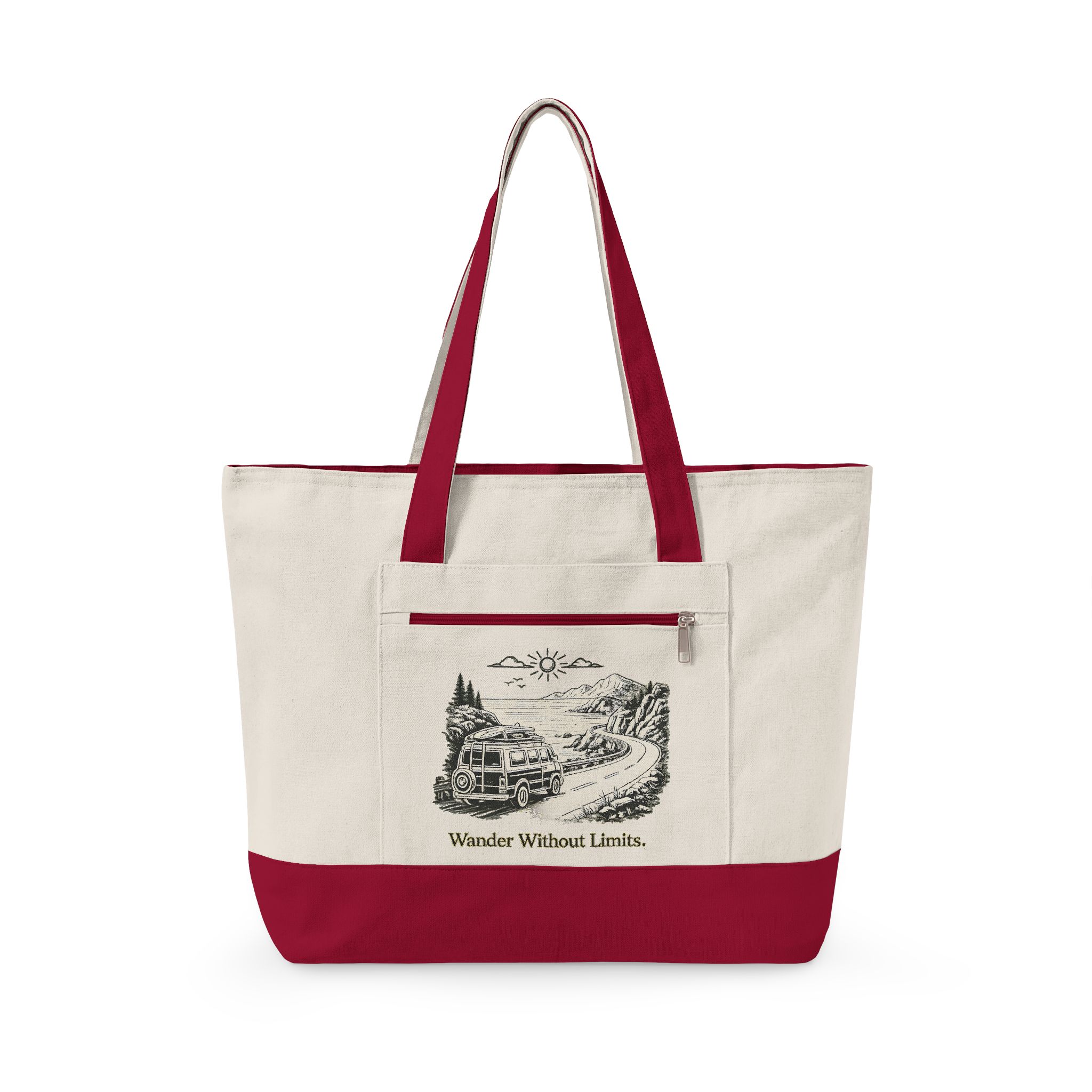 10869162179852633171_2048.jpeg Zippered Canvas Tote — "Wander Whitout Limits" (Design Minimal-Line)