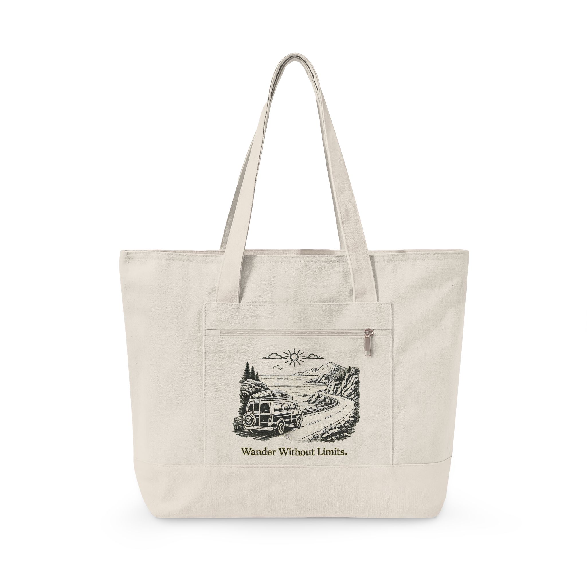 10904332295999528957_2048.jpeg Zippered Canvas Tote — "Wander Whitout Limits" (Design Minimal-Line)