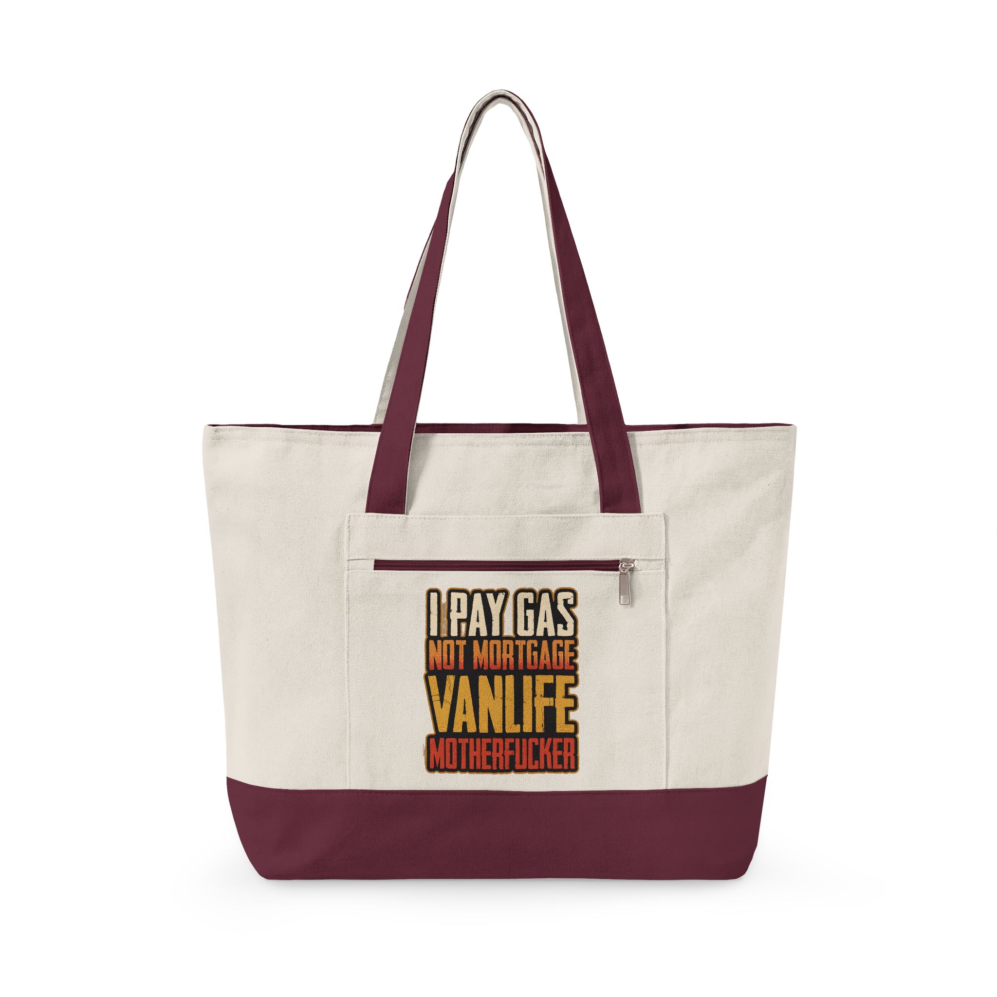 10967123190804122425_2048.jpeg Zippered Canvas Tote — "I Pay Gas Not Mortgage" (Design F**K-Line)
