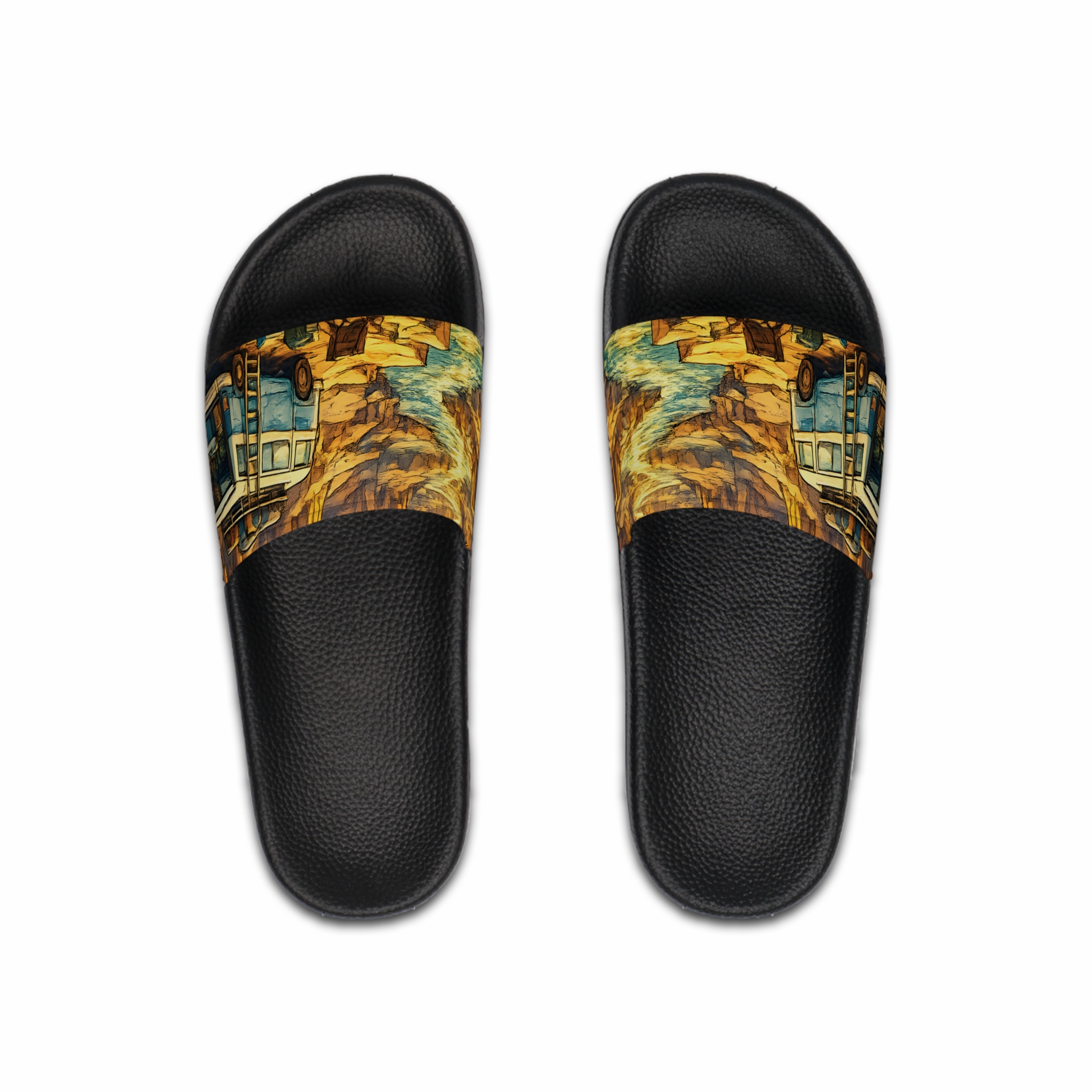 Men's Slide Sandals — Blue Retro Beach Vibes for Men (Cubic-Line)
