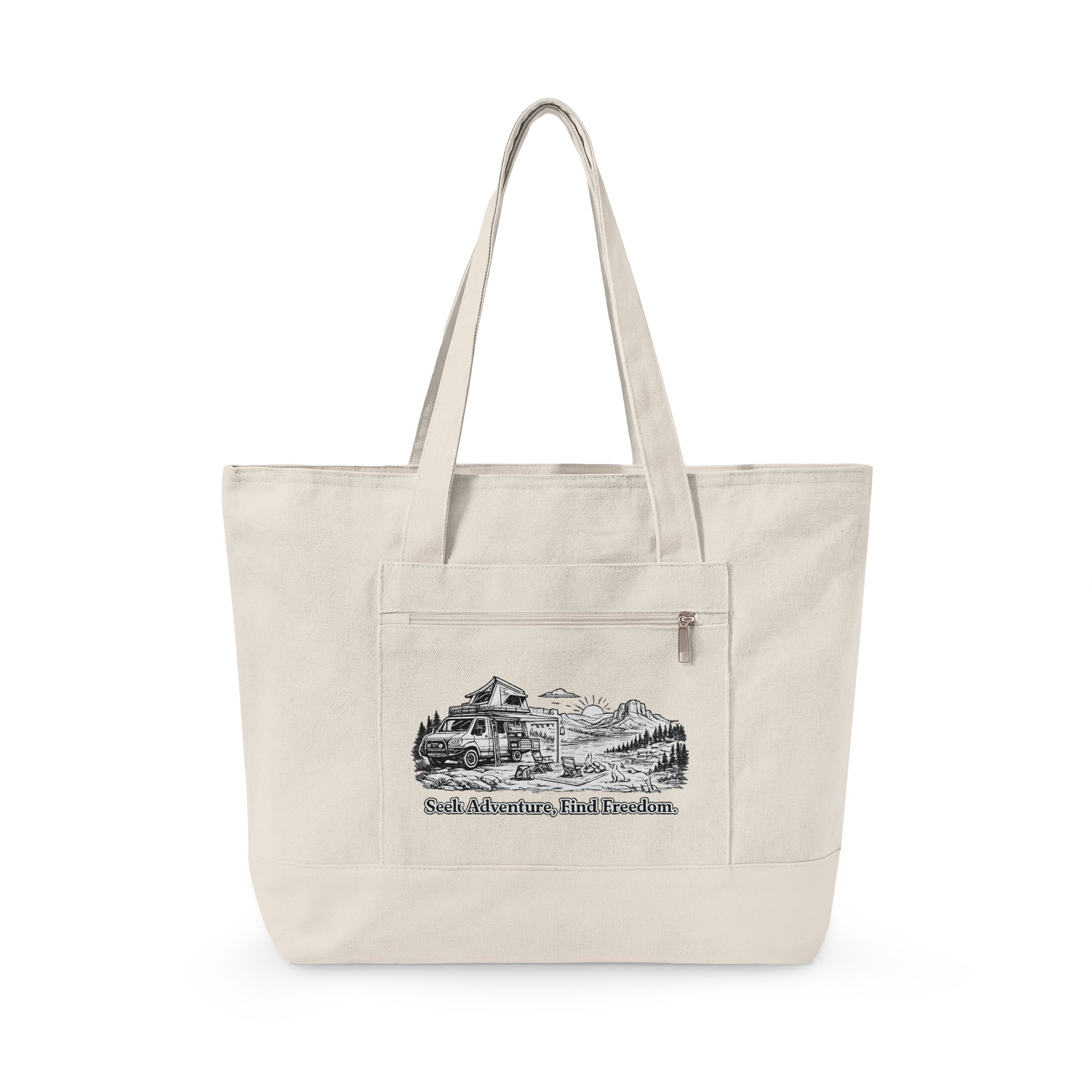 11045159099290277493_2048.jpeg Zippered Canvas Tote — "Seek Adventure, Find Freedom" (Design Minimal-Line)