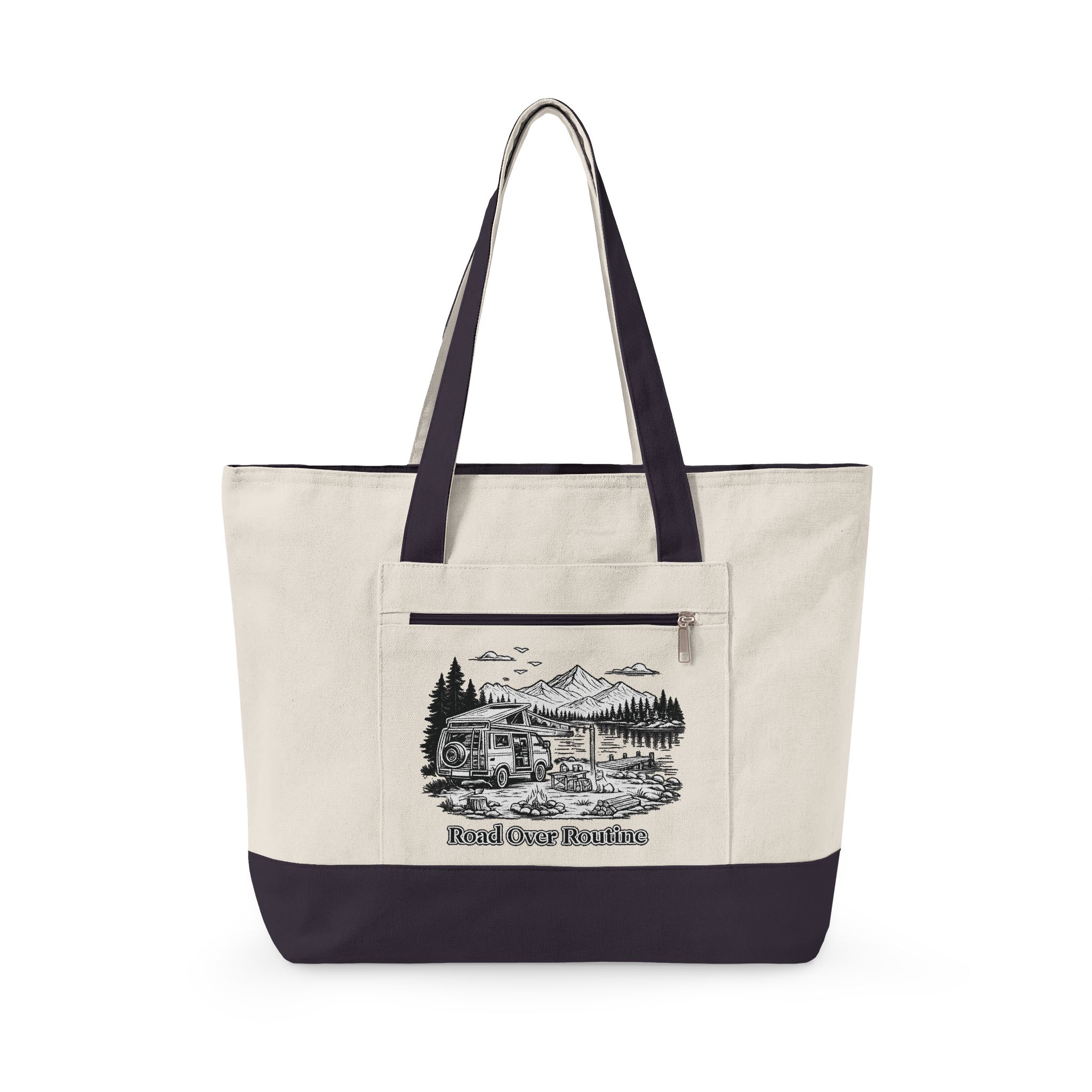 11672219177053947056_2048.jpeg Zippered Canvas Tote — "Road Over Routine" (Design Minimal-Line)