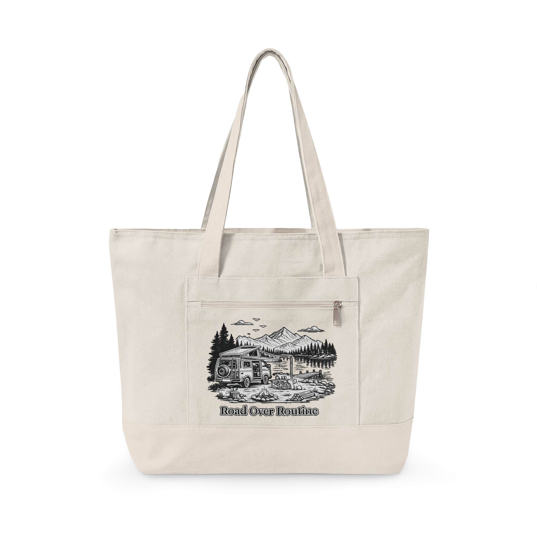 11804091009063150978_2048.jpeg Zippered Canvas Tote — "Road Over Routine" (Design Minimal-Line)