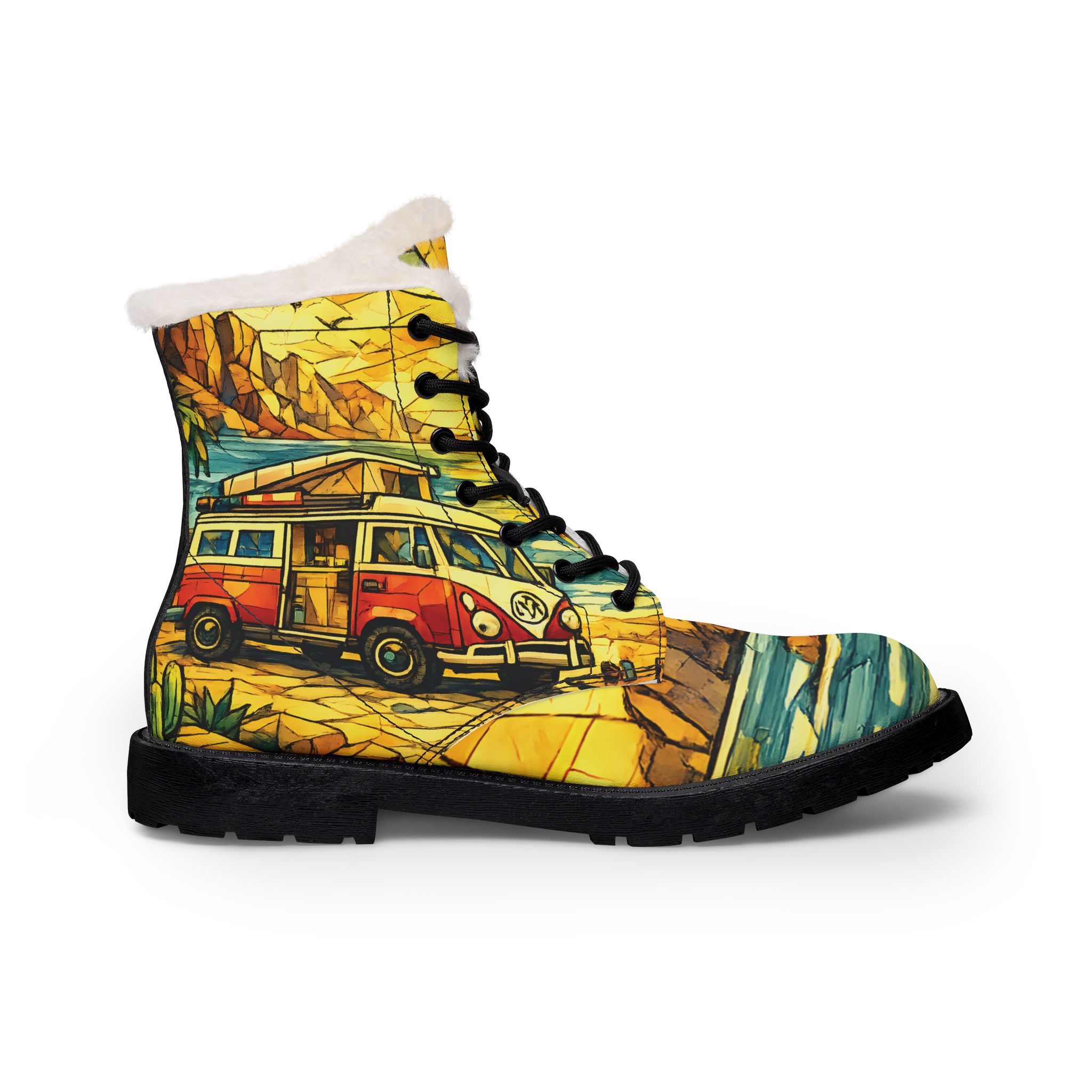 11809882781817200779_2048.jpeg Men's Fur and Leather Boots — Retro VW Camper Print (Cubic-Line)
