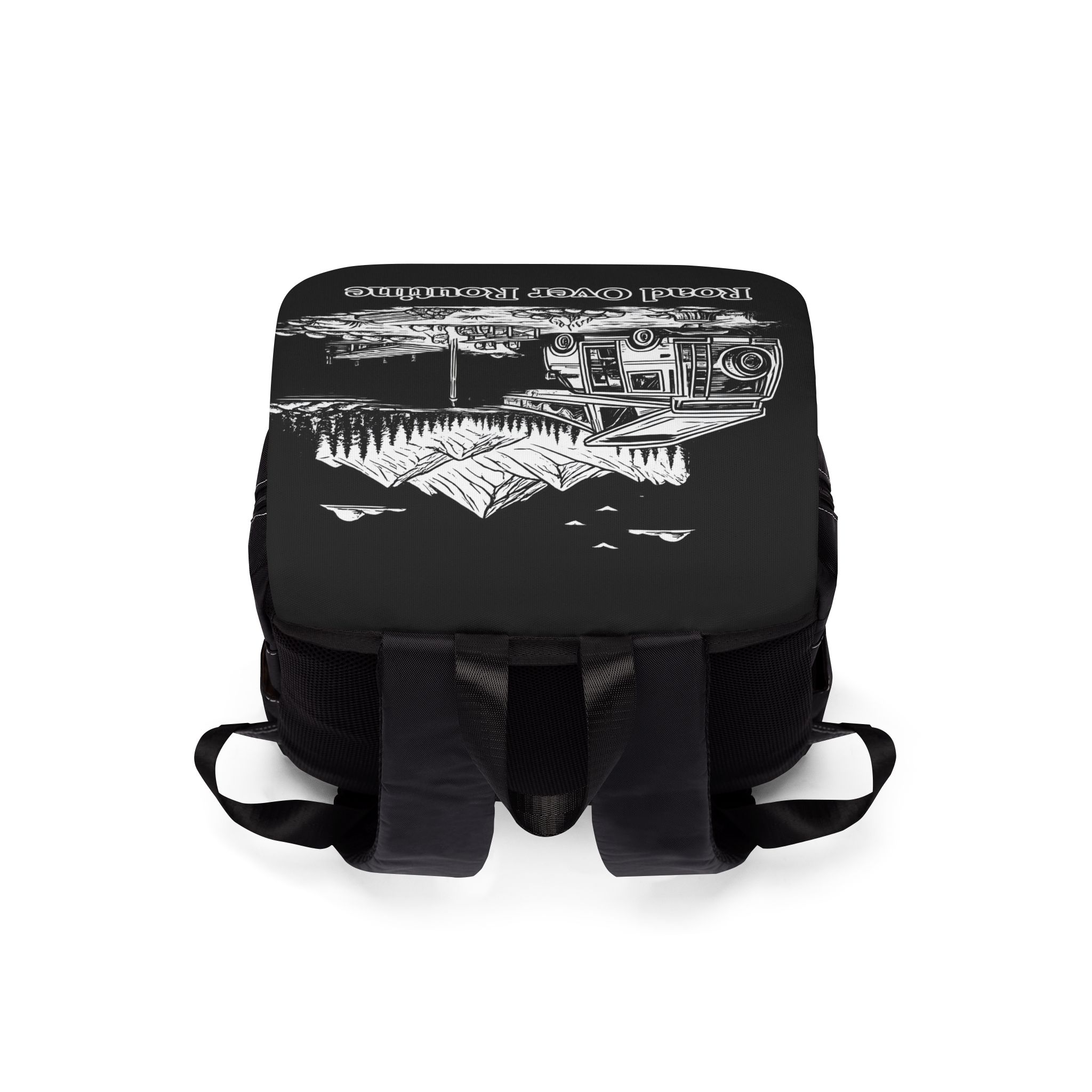 Unisex Casual Shoulder Backpack — "Road Over Routine" Design Minimal-Line