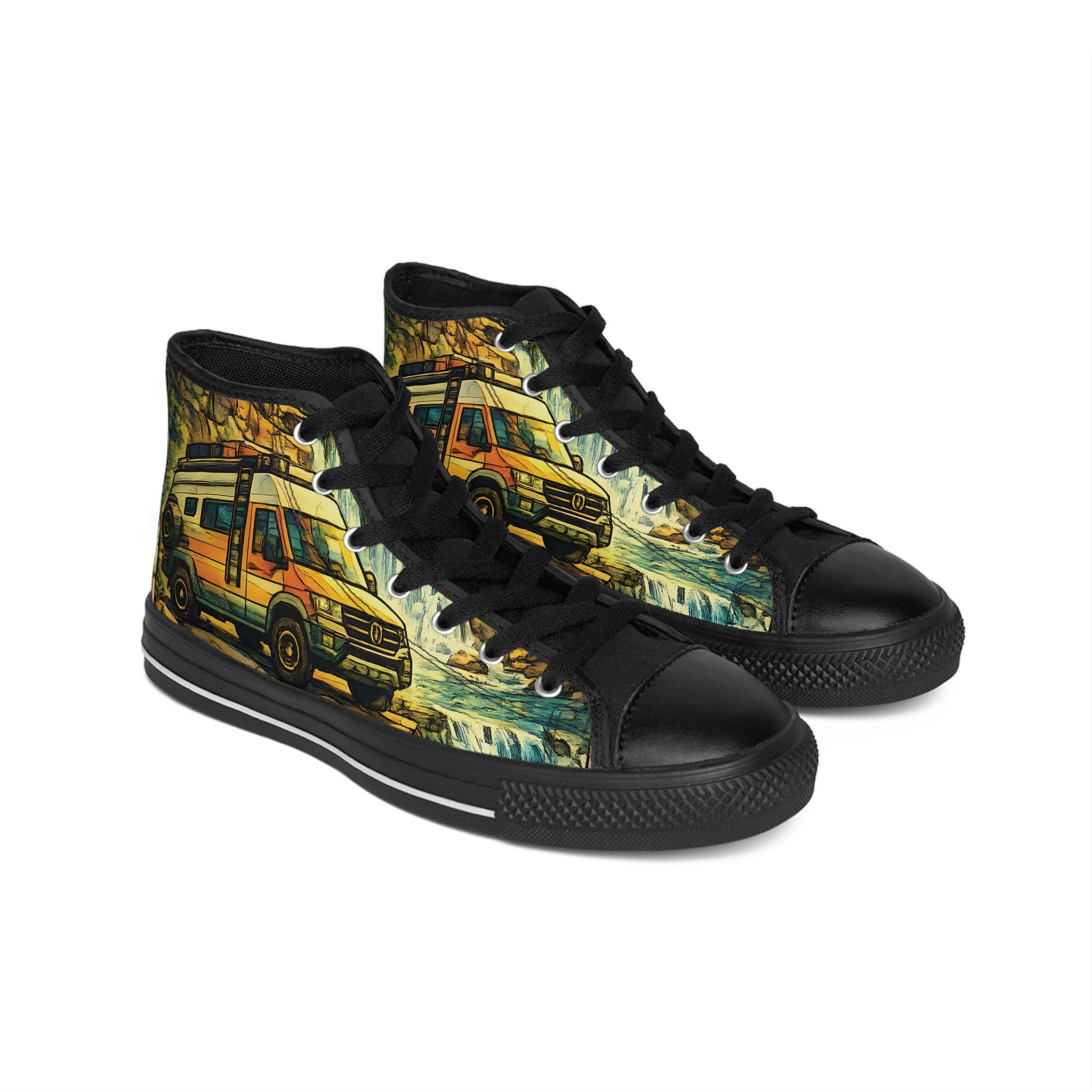 Men's High Top Sneakers — VW RV Roadtrip Shoes (Design Cubic-Line)