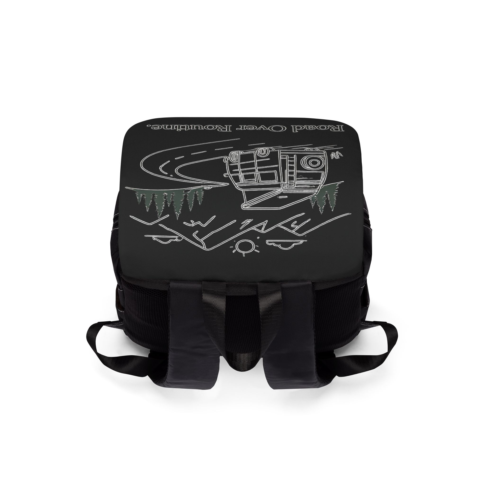 Unisex Casual Shoulder Backpack — "Road Over Routine" Design Minimal-Line