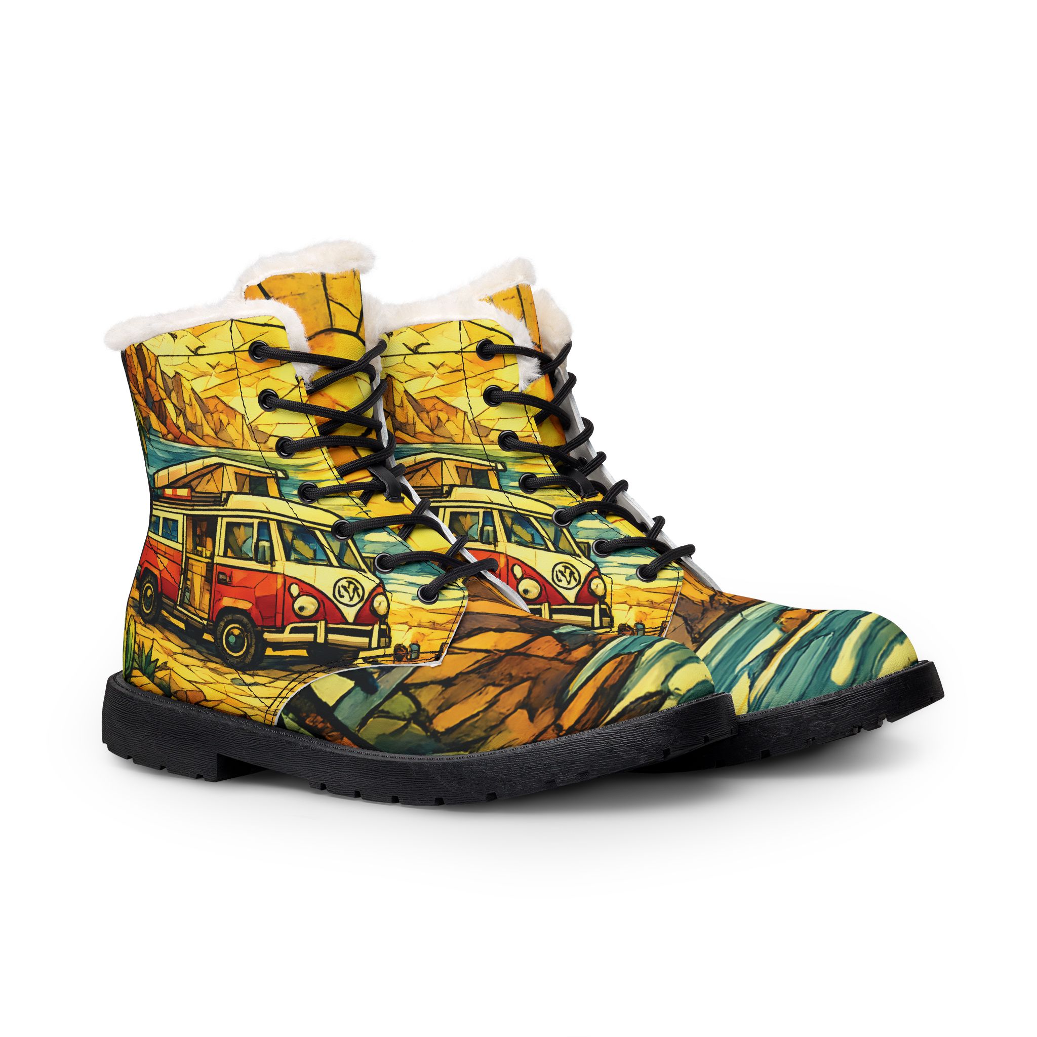 12449099743991570847_2048.jpeg Women's Fur and Leather Boots — Retro VW camper Boots (Cubic-Line)