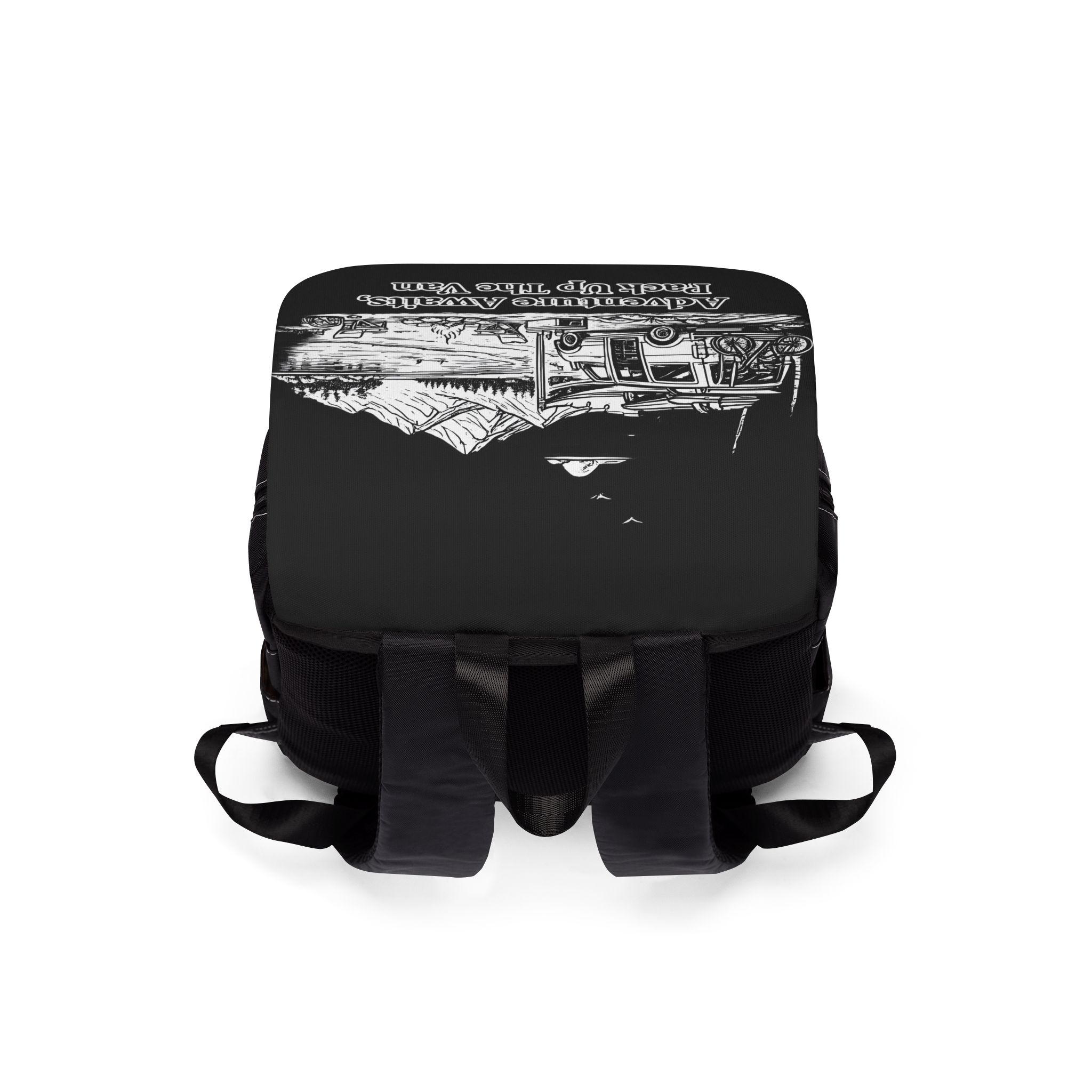 Unisex Casual Shoulder Backpack — "Adventure Awaits,Pack Up The Van" Design Minimal-Line