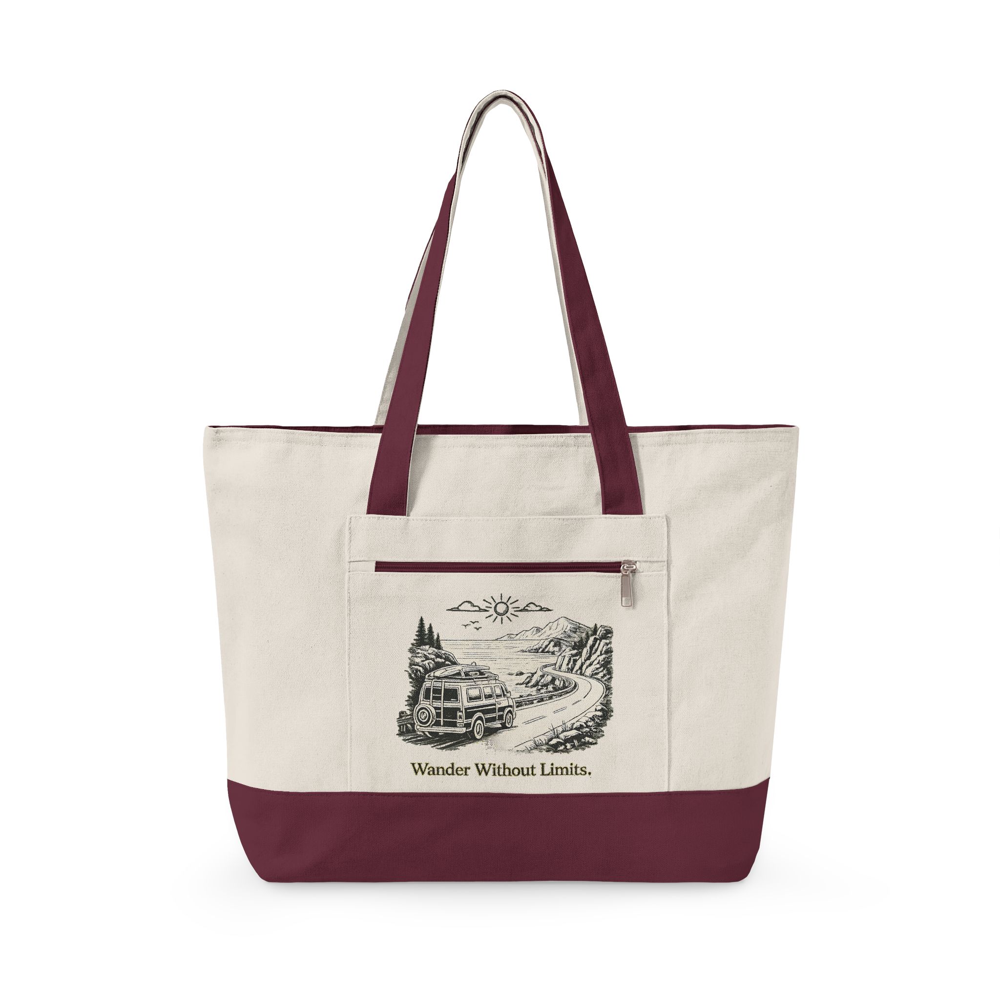 1380252256105798917_2048.jpeg Zippered Canvas Tote — "Wander Whitout Limits" (Design Minimal-Line)