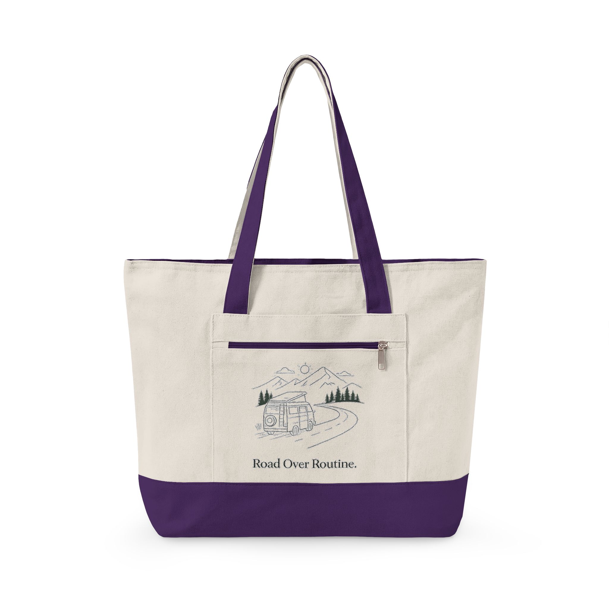 13922346034503448675_2048.jpeg Zippered Canvas Tote — "Road Over Routine" (Design Minimal-Line)