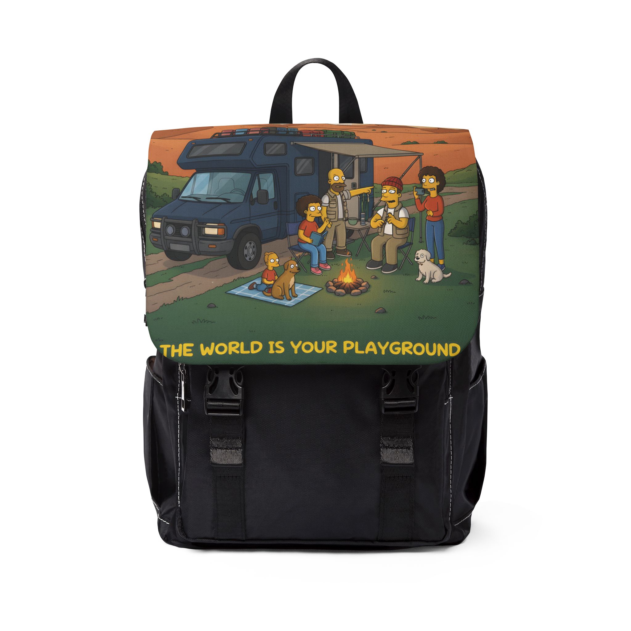 Unisex Casual Shoulder Backpack — "The World Is Your playground" Design Sitcom-Line