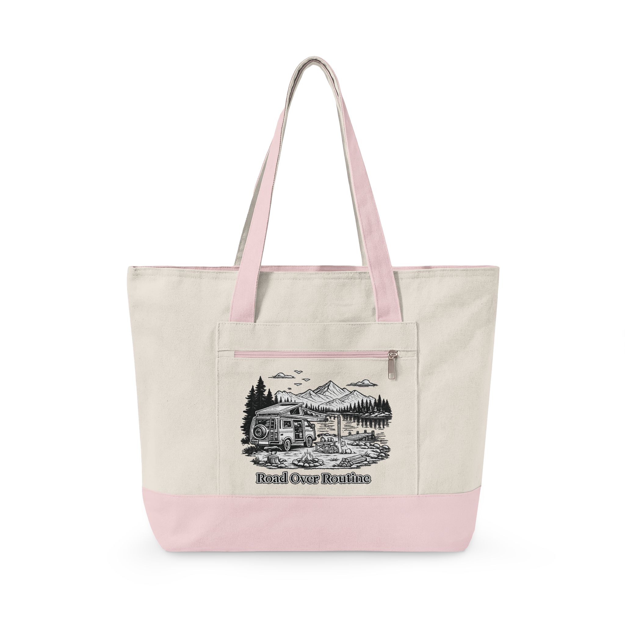 14102197242701755156_2048.jpeg Zippered Canvas Tote — "Road Over Routine" (Design Minimal-Line)