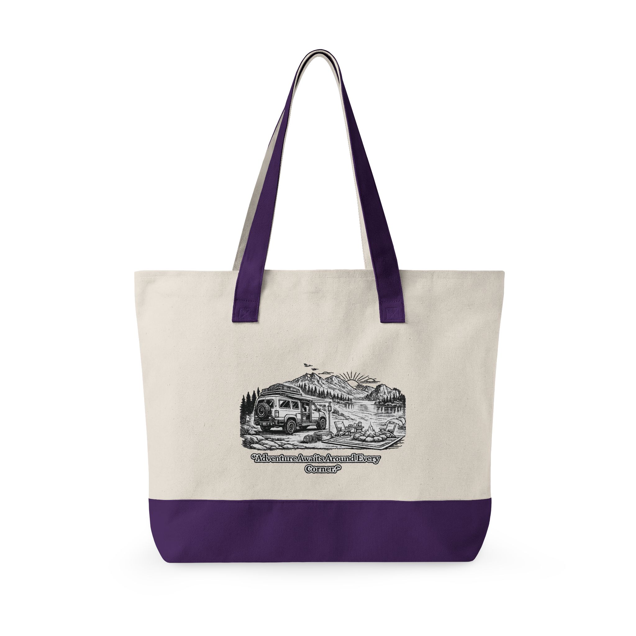 14260771421602999736_2048.jpeg Zippered Canvas Tote — "Adventure Awaits Around Every Corner" (Design Minimal-Line)