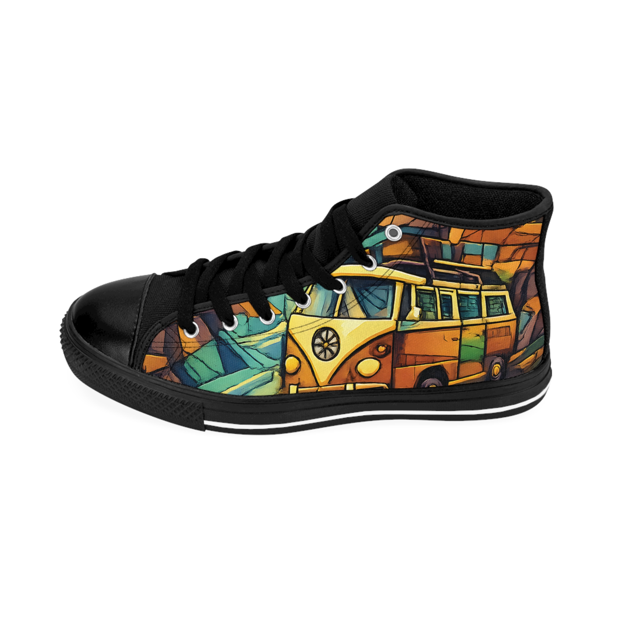 14406956285717545224_2048.jpeg Men's High Top Sneakers — Vintage Camper Shoes (Design "Cubic-Line")