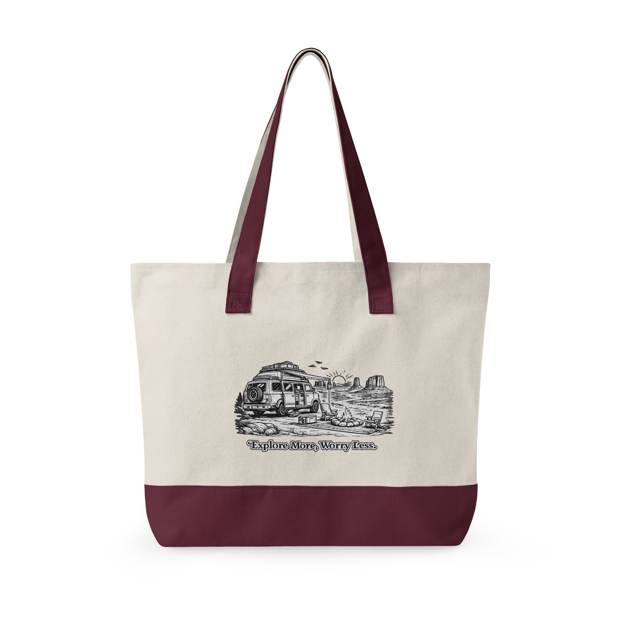 14529546323987926987_2048.jpeg Zippered Canvas Tote — "Explore More, Worry Less" (Design Minimal-Line)