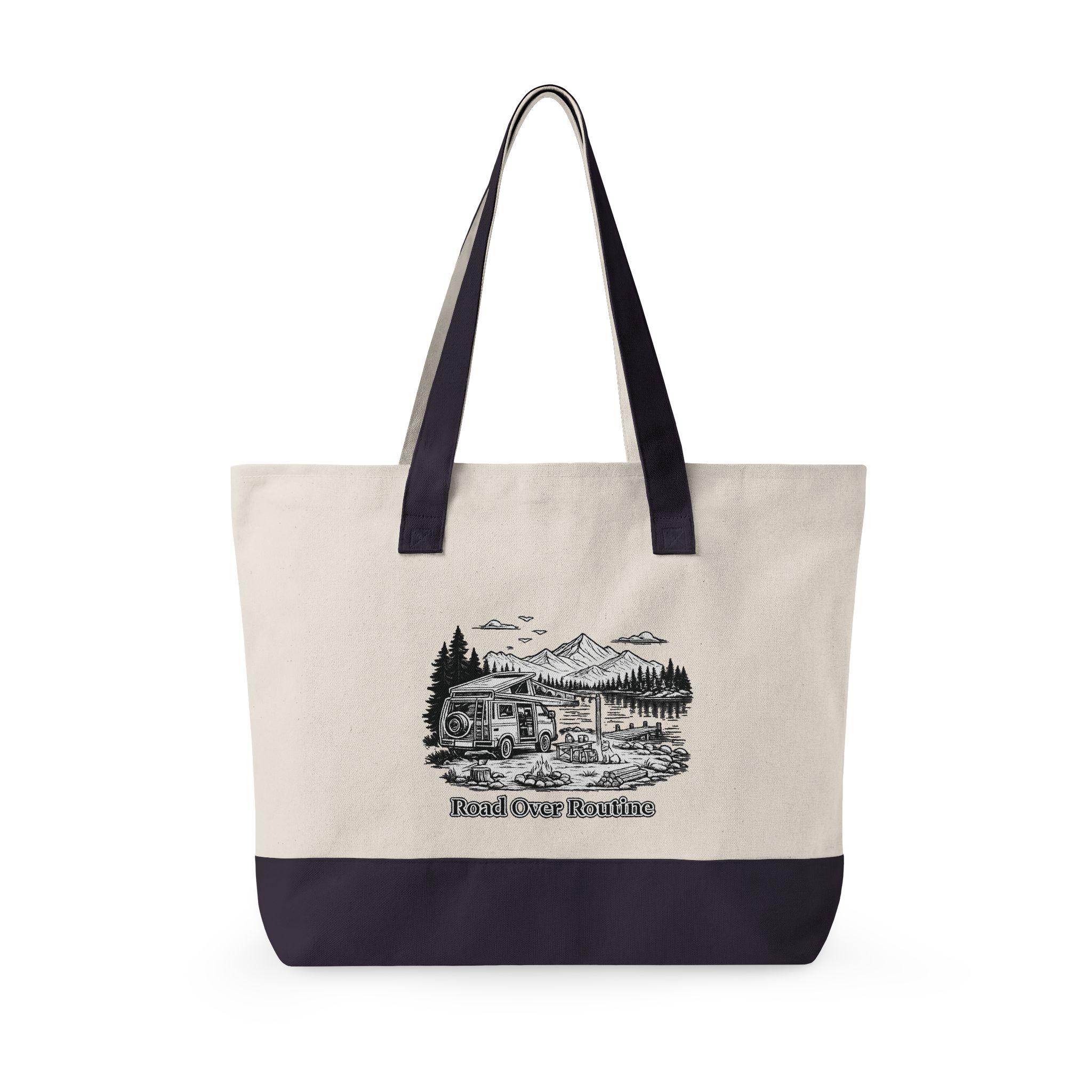 15109695580105100639_2048.jpeg Zippered Canvas Tote — "Road Over Routine" (Design Minimal-Line)