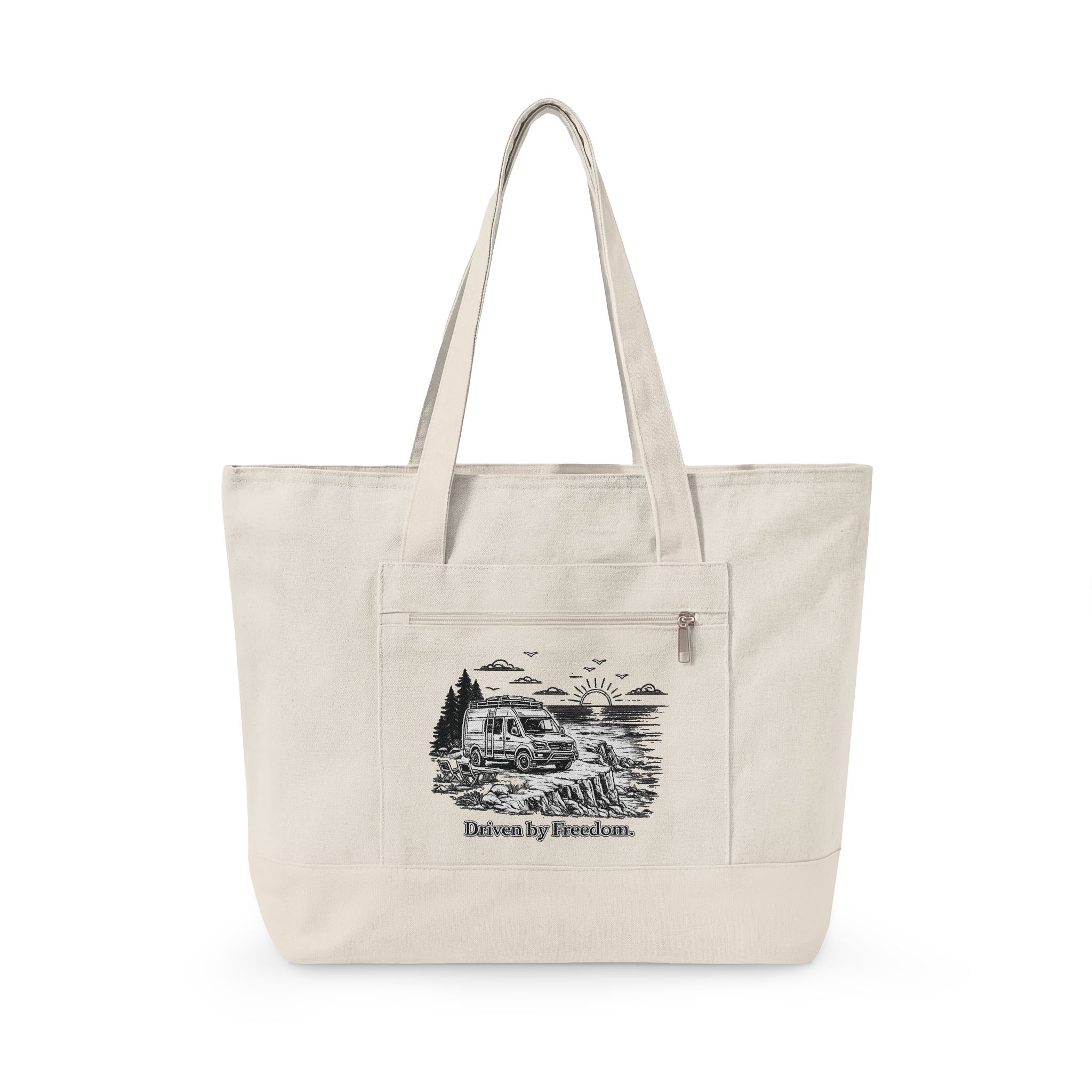 Zippered Canvas Tote — "Drive By Freedom" (Design Minimal-Line)