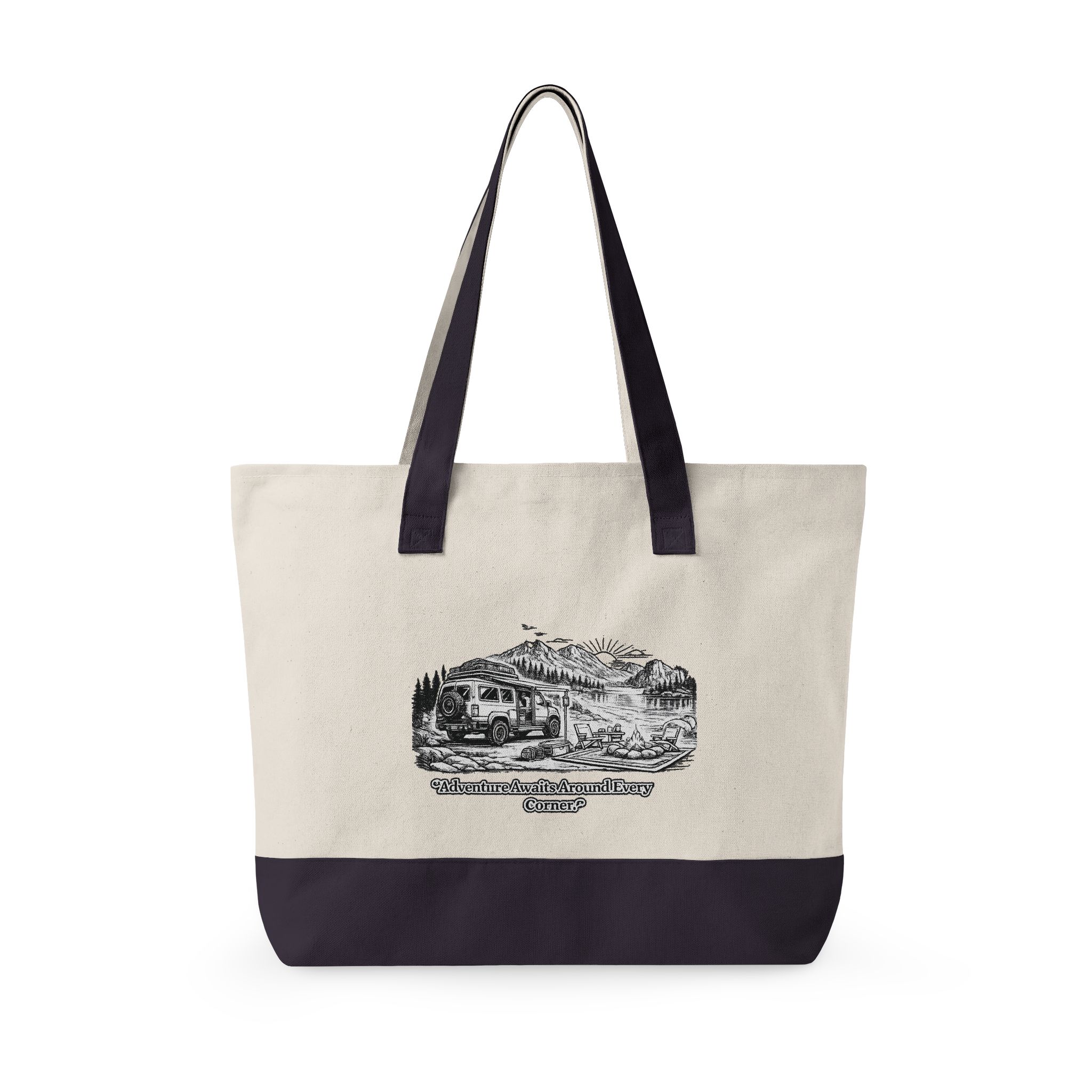 15340973861562288912_2048.jpeg Zippered Canvas Tote — "Adventure Awaits Around Every Corner" (Design Minimal-Line)