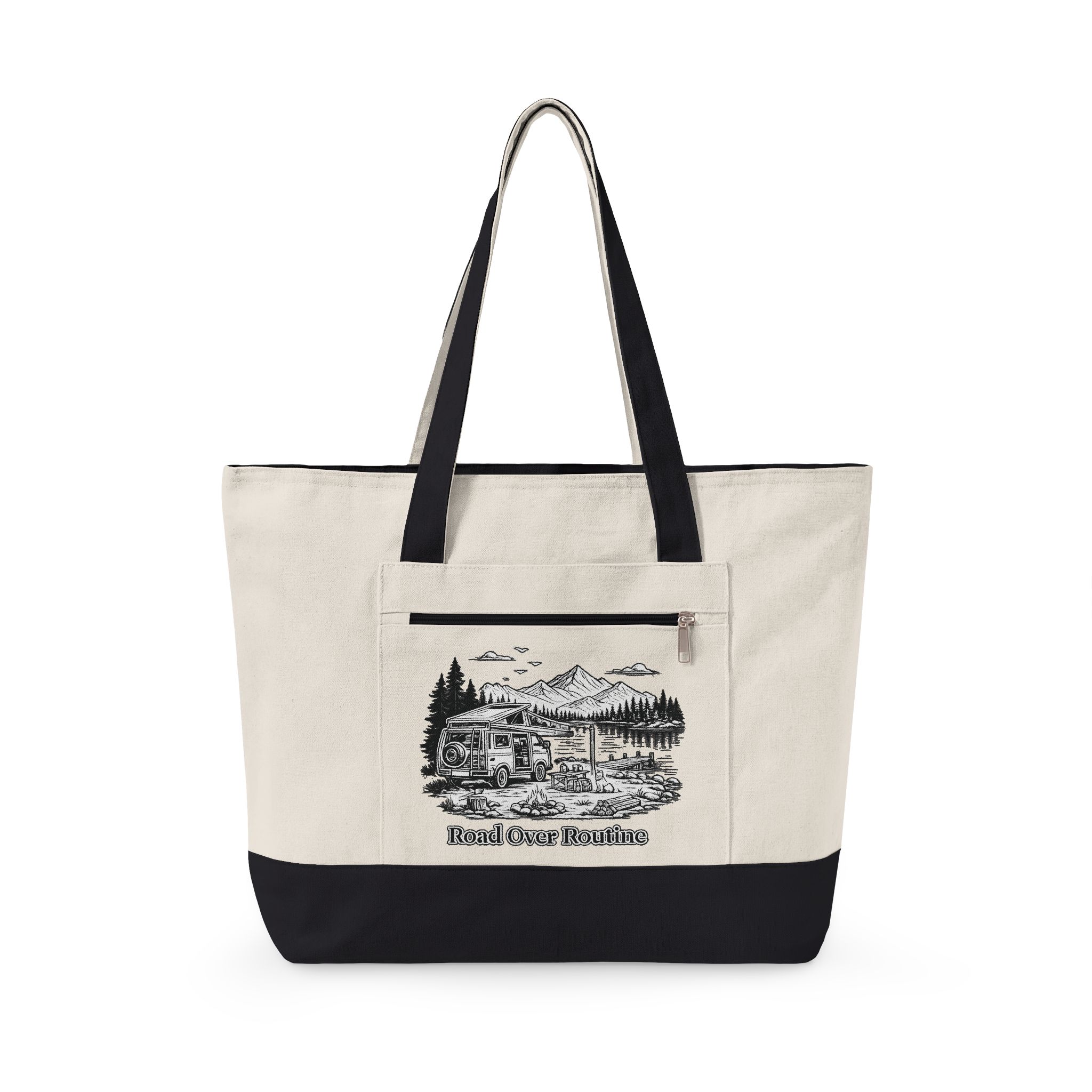 15434639921375444152_2048.jpeg Zippered Canvas Tote — "Road Over Routine" (Design Minimal-Line)