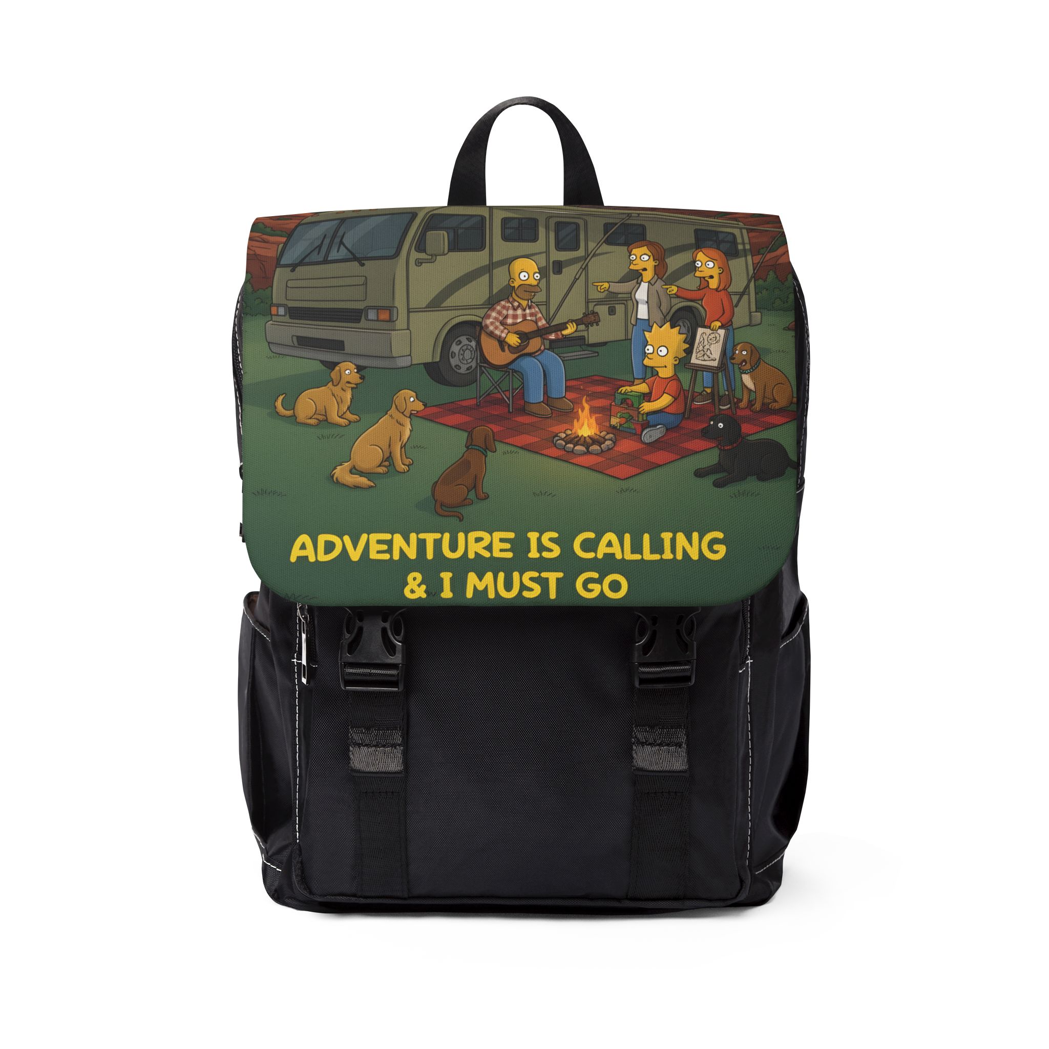 Unisex Casual Shoulder Backpack — "Adventure Is Calling-I Must Go" Design Sitcom-Line