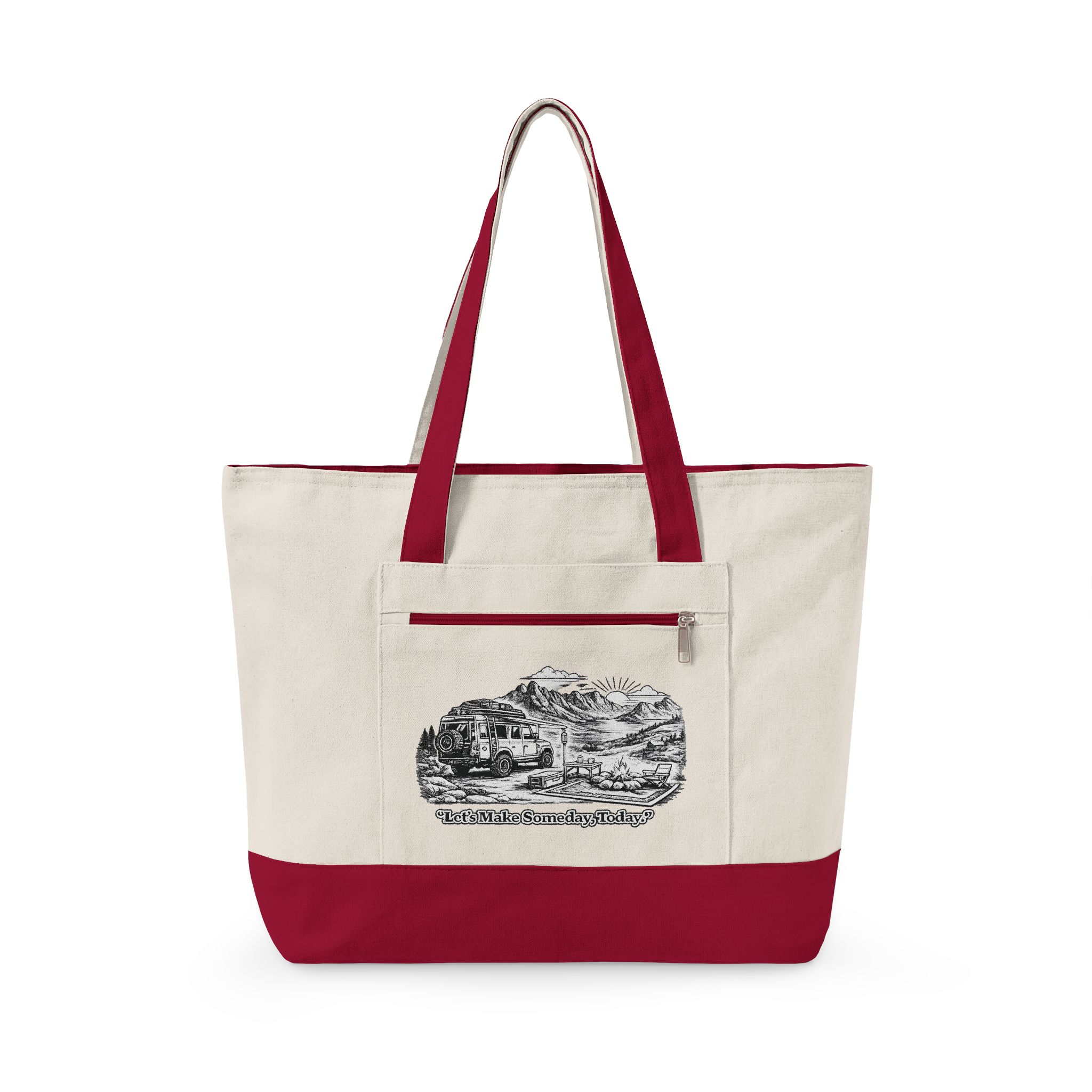 Zippered Canvas Tote — "Lets Make Some Day, Today" (Design Minimal-Line)