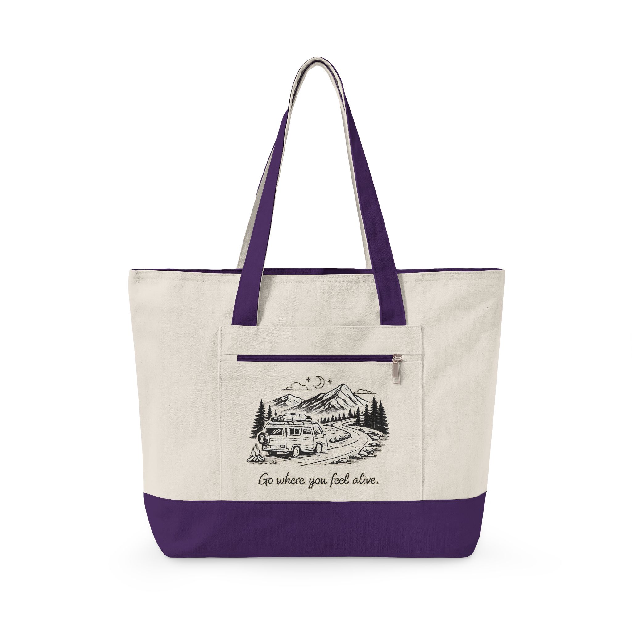 15495480919859266562_2048.jpeg Zippered Canvas Tote — "Go Where You Feel Alive" (Design Minimal-Line)