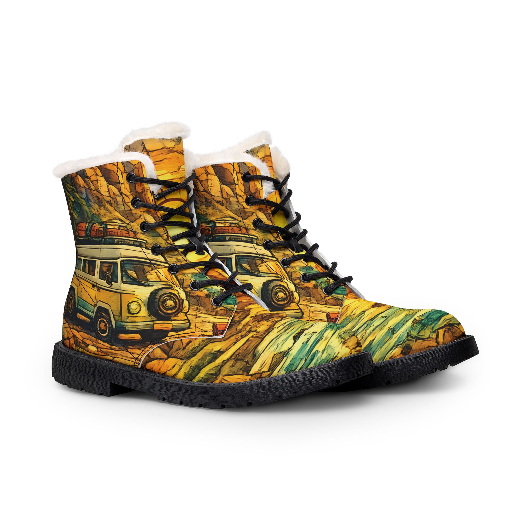 15638513320022668431_2048.jpeg Men's Fur and Leather Boots — VW Camper Van Wilderness Print (Cubic-Line)