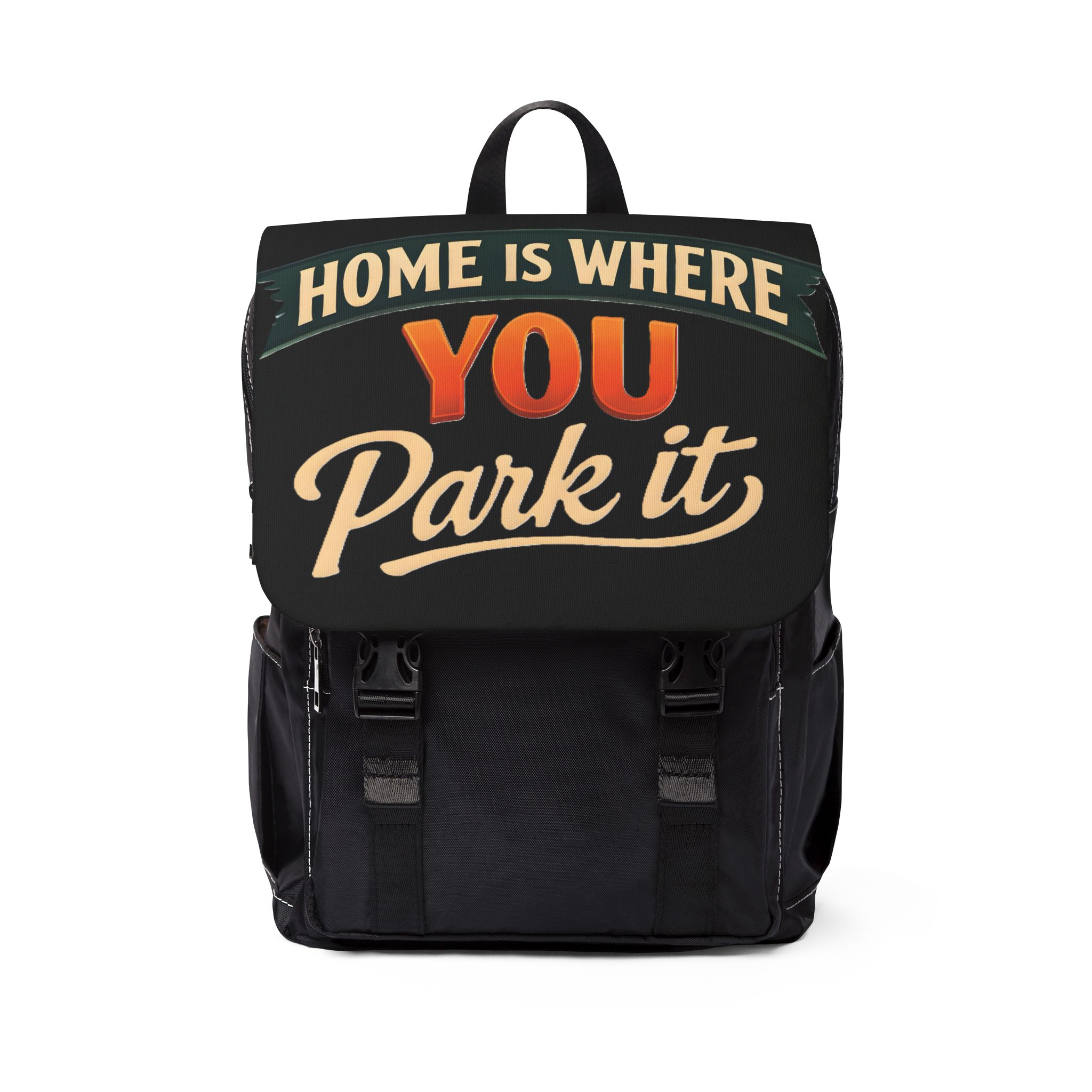 Unisex Casual Shoulder Backpack—"Home is Where You Park It" Design Scenic-Line(Campervan)