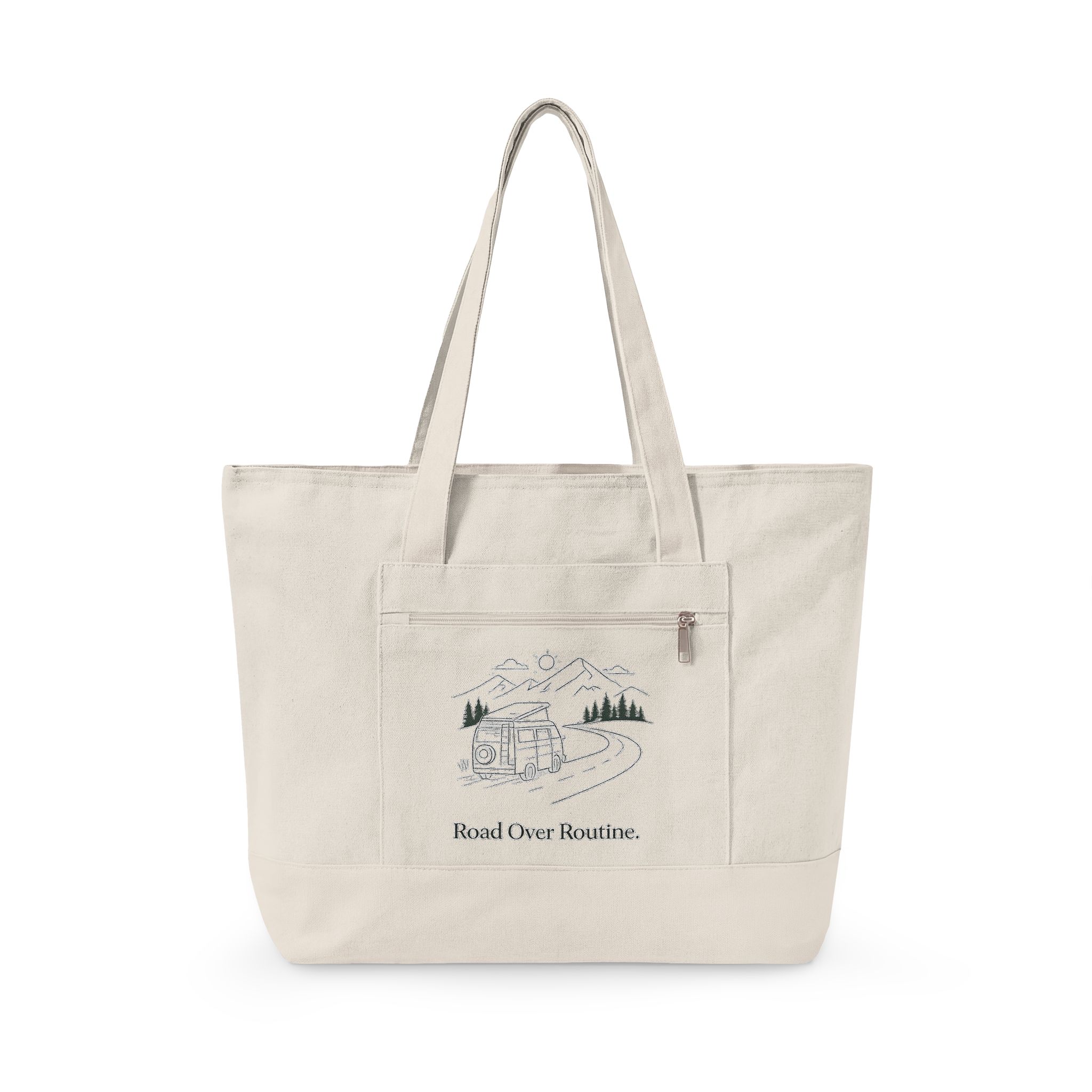 15820519769029399958_2048.jpeg Zippered Canvas Tote — "Road Over Routine" (Design Minimal-Line)