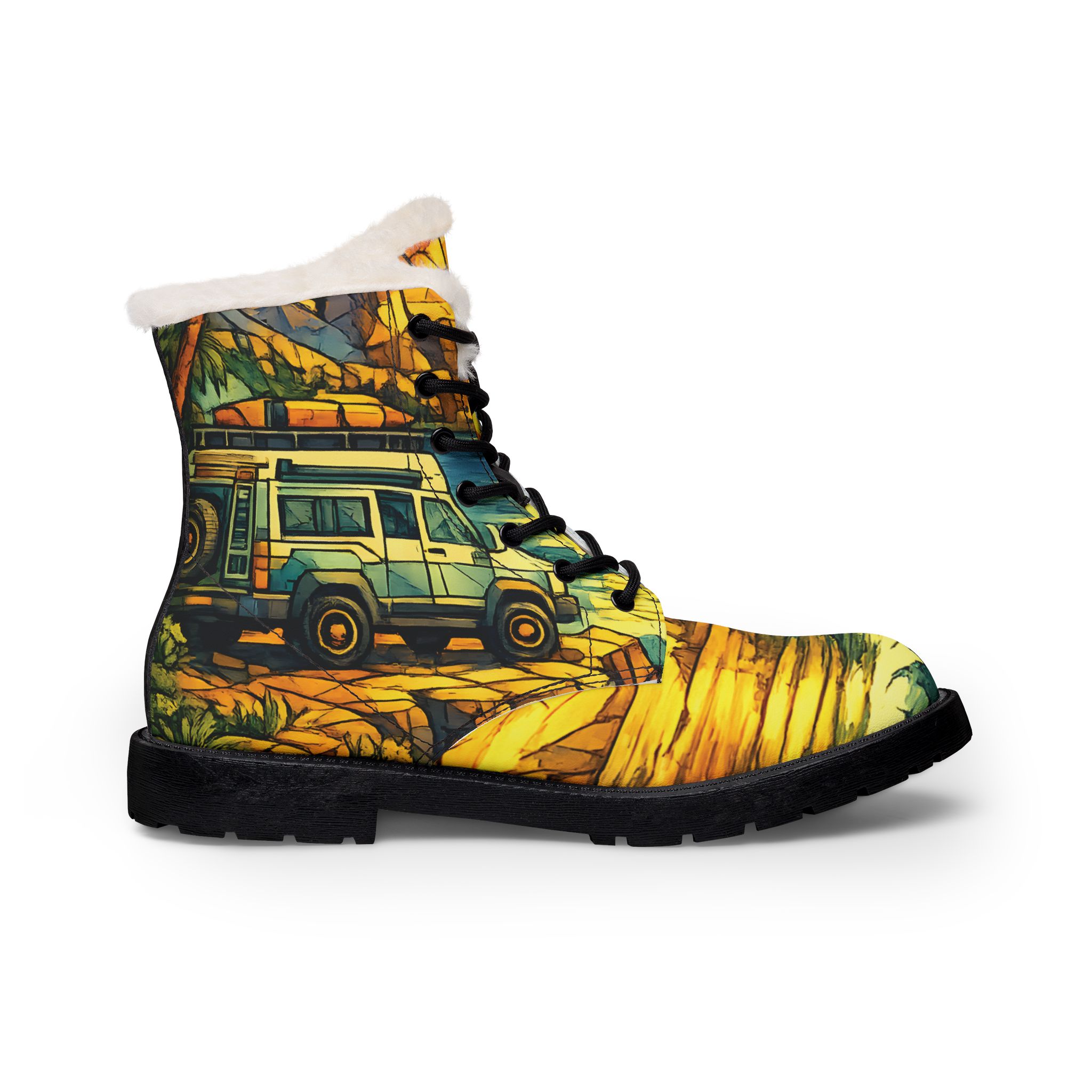 Women's Fur and Leather Boots — Women's Cozy RV Boots (Cubic-Line)