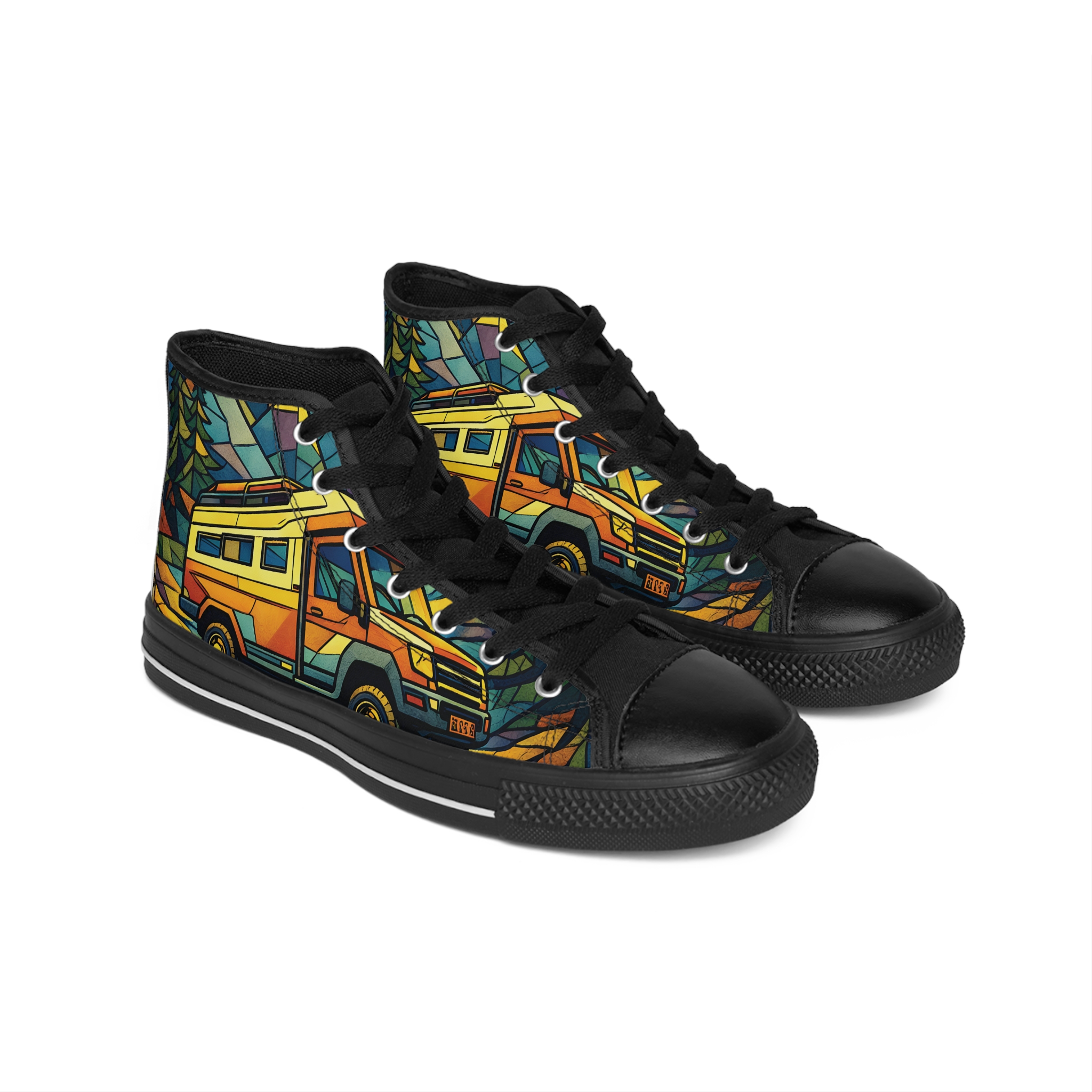 Men's High Top Sneakers — Vintage Camper Sneakers (Design "Cubic-Line")