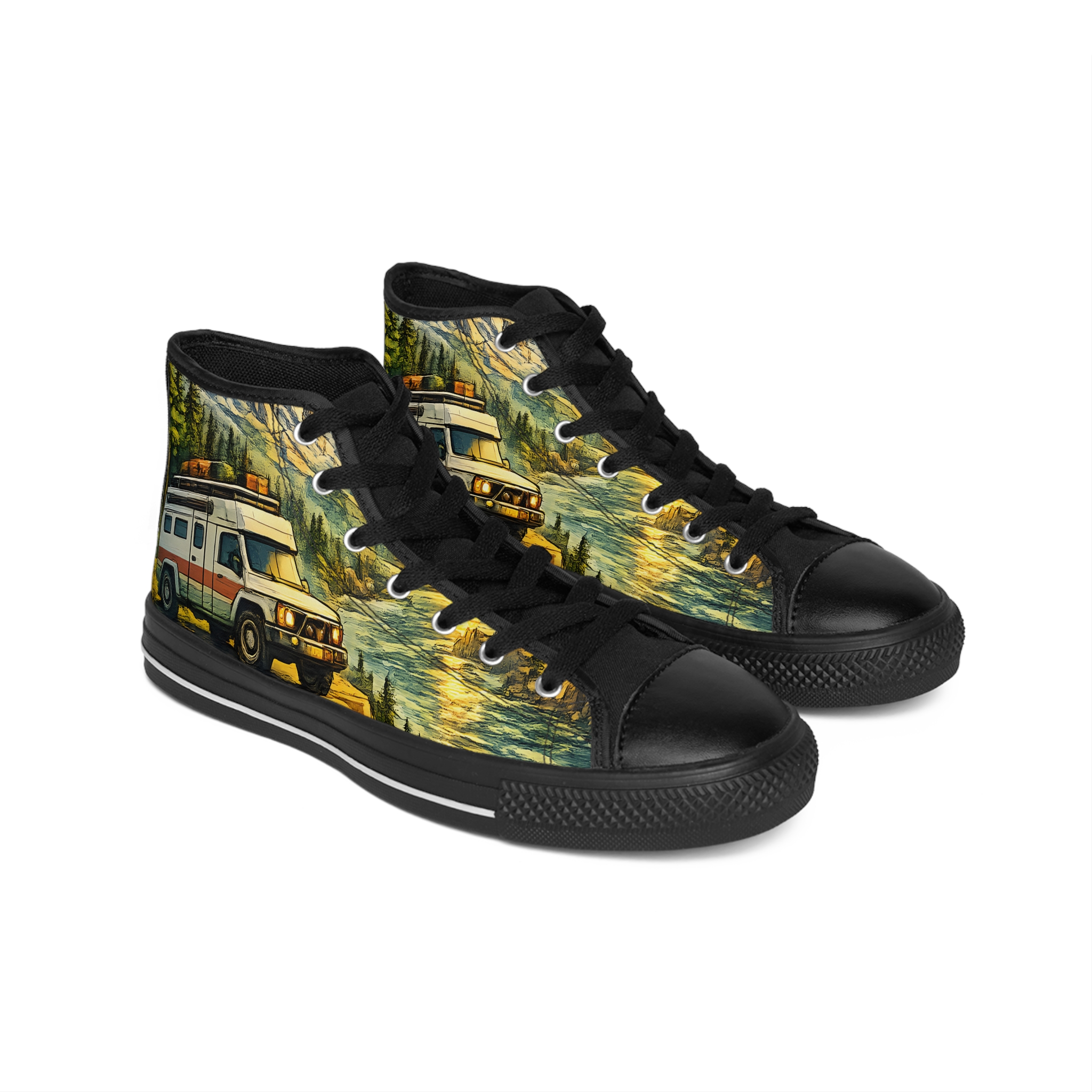 16212306936305755430_2048.jpeg Men's High Top Sneakers — Retro Outdoor Roadtrip Shoes (Design Cubic-Line)