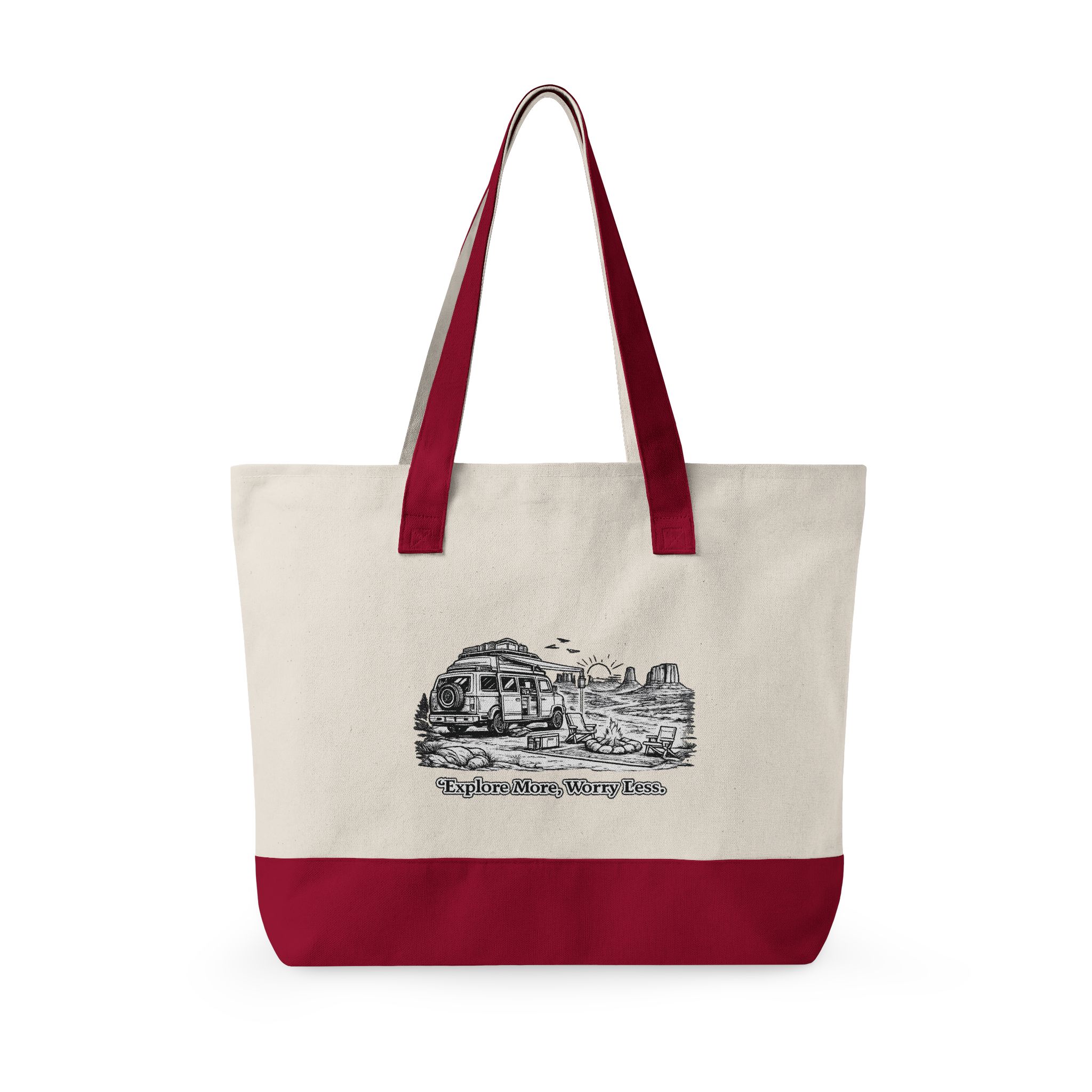 16219234970754135524_2048.jpeg Zippered Canvas Tote — "Explore More, Worry Less" (Design Minimal-Line)