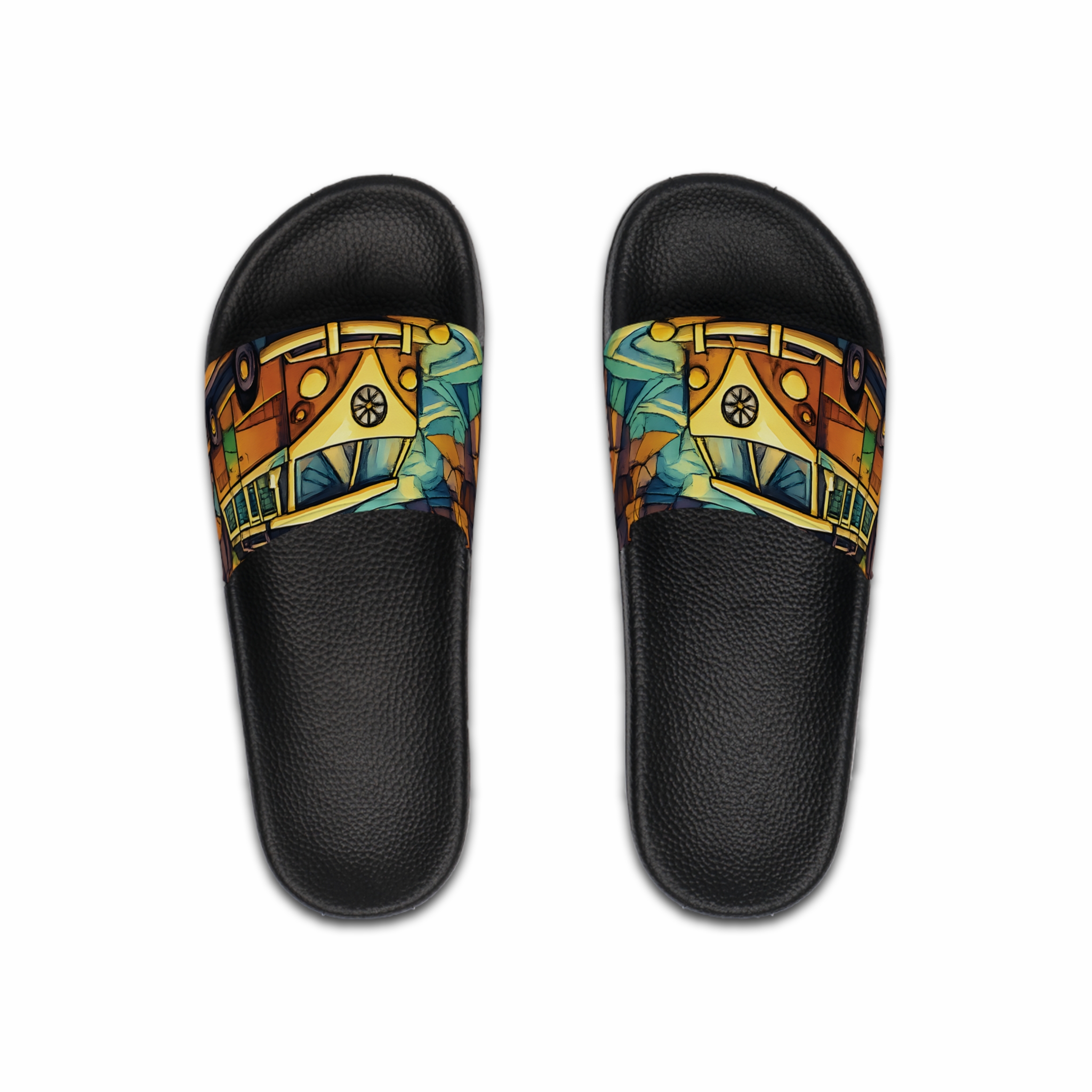 Men's Slide Sandals — Vintage Camper Vibes for Men (Cubic-Line)