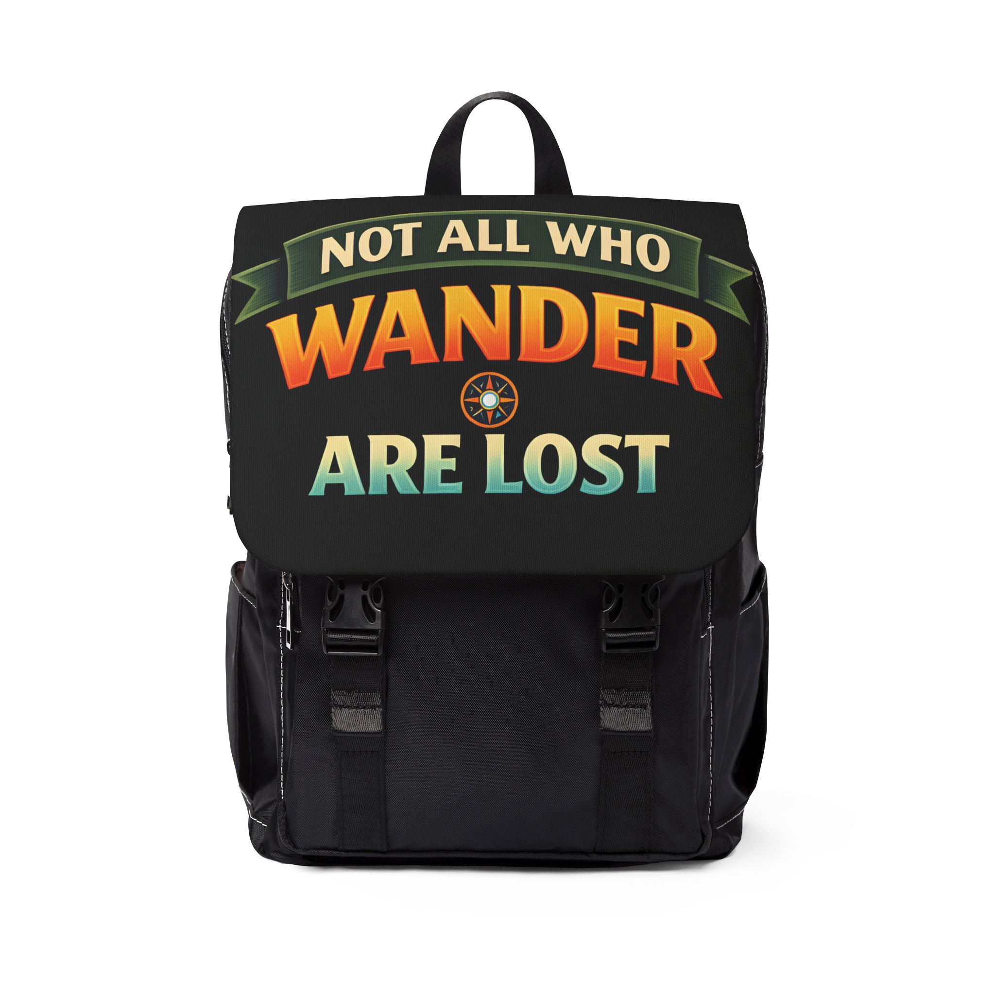 Unisex Casual Shoulder Backpack—"Not All Who Wander Are Lost" Design Scenic-Line(Campervan)