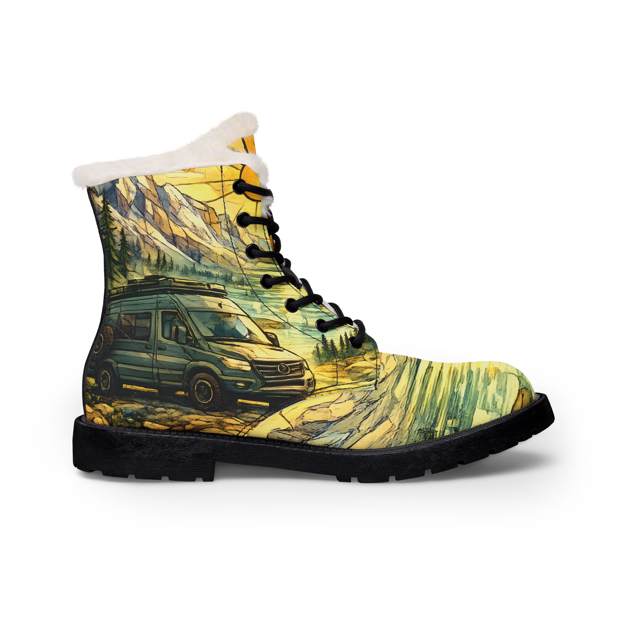 Women's Fur and Leather Boots — Women's Cozy Mercedes RV Boots (Cubic-Line)