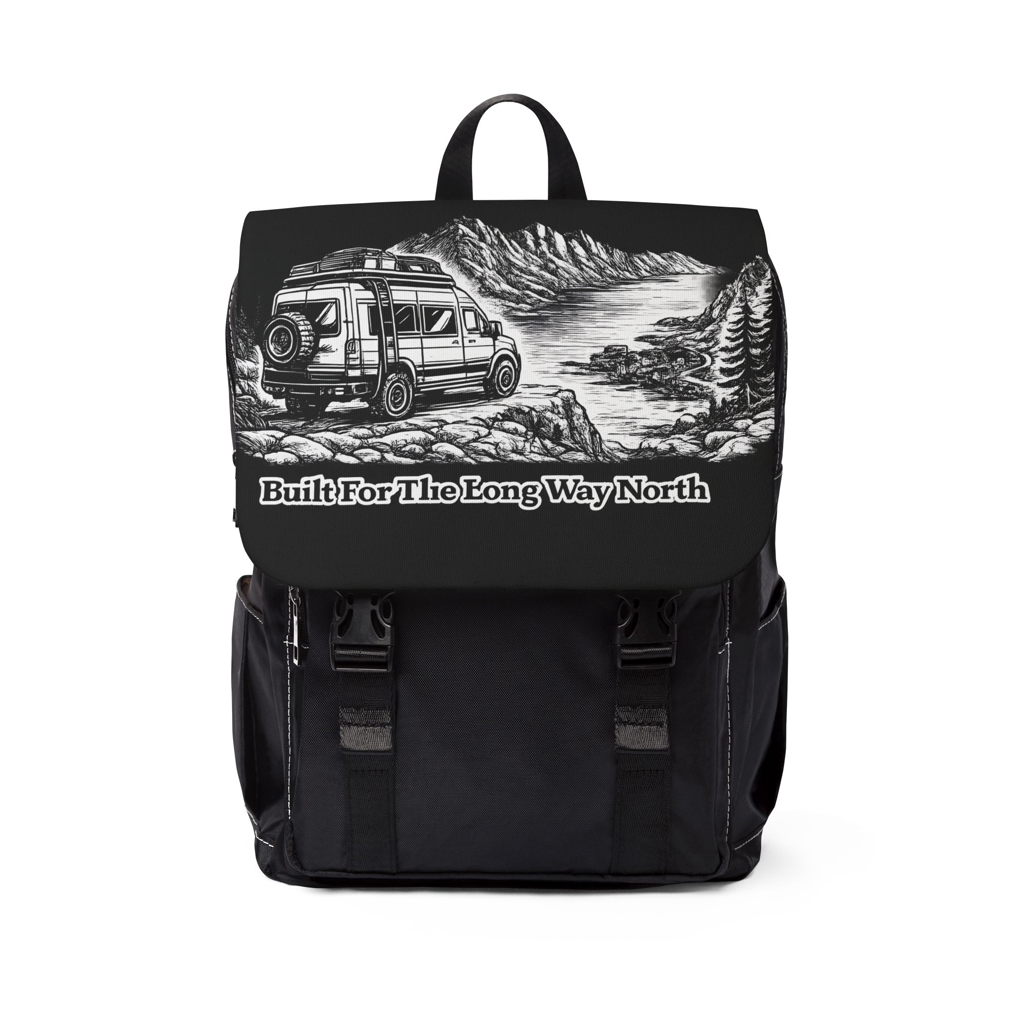 Unisex Casual Shoulder Backpack — "Built For The Long Way North" Design Minimal-Line
