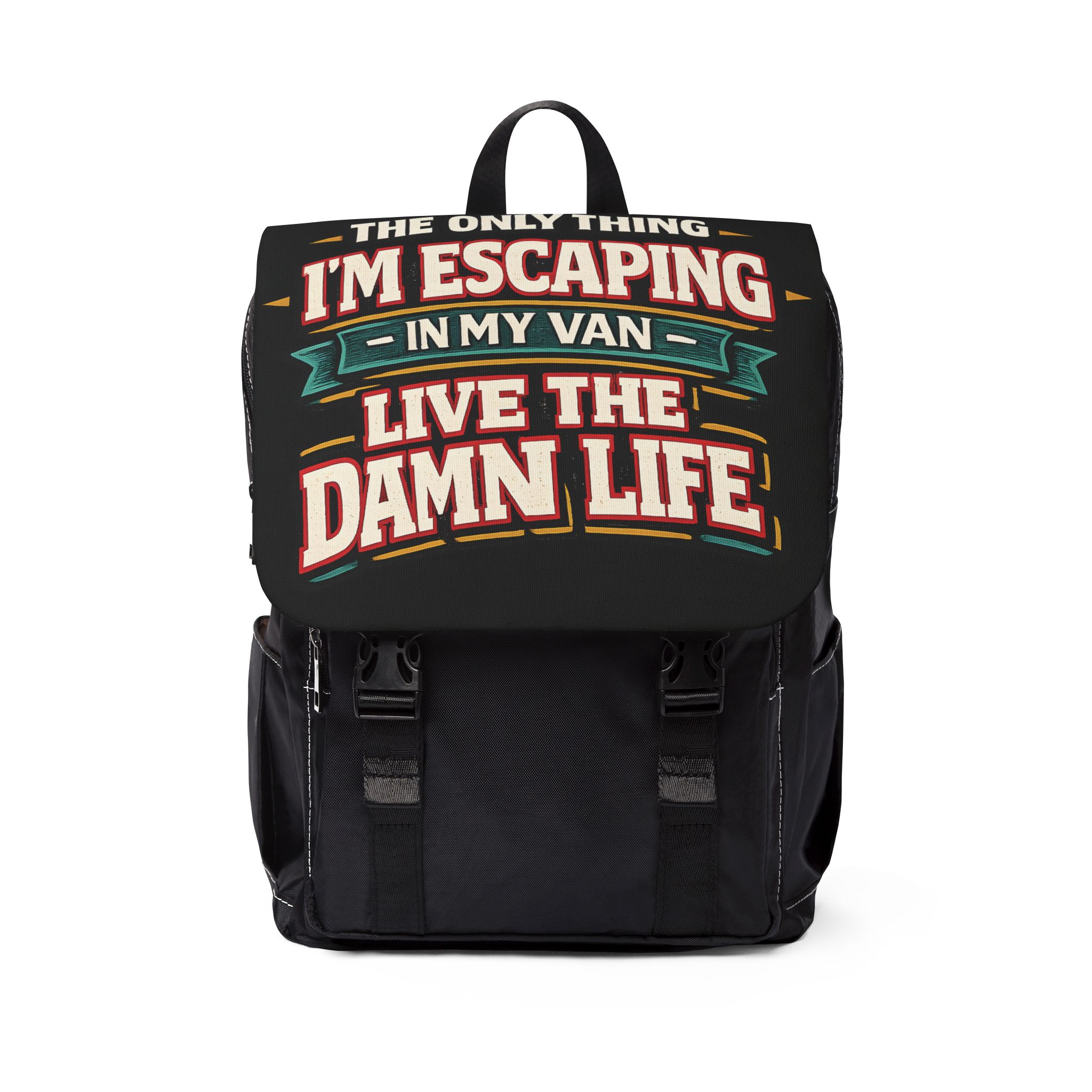 18066779594359910156_2048.jpeg Unisex Casual Shoulder Backpack — "The Only Thing I´m Escaping" Design F**K-Line