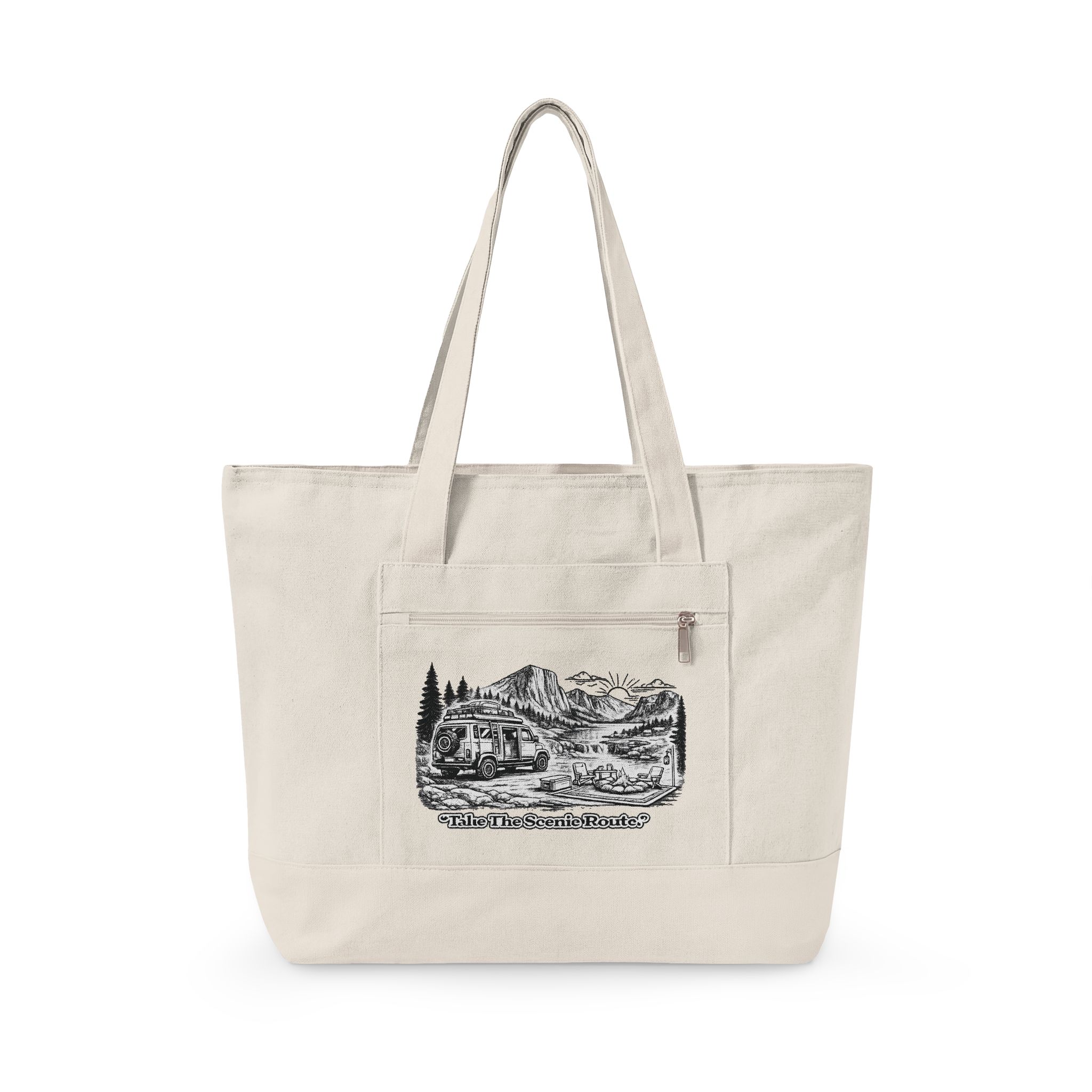 18151816947496164276_2048.jpeg Zippered Canvas Tote — "Take The Scenic Road" (Design Minimal-Line)