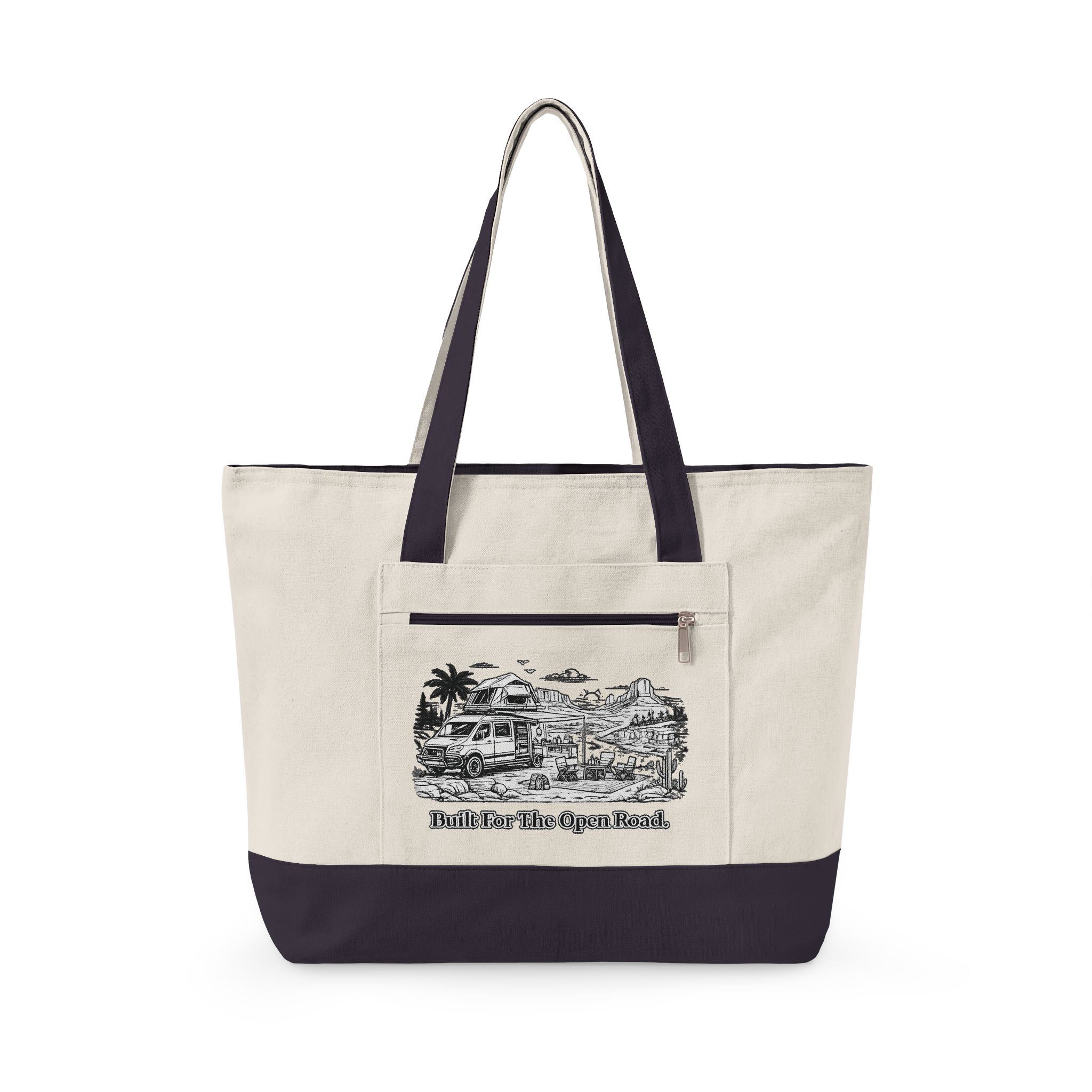 18202306626403468669_2048.jpeg Zippered Canvas Tote — "Built For the Open Road" (Design Minimal-Line)