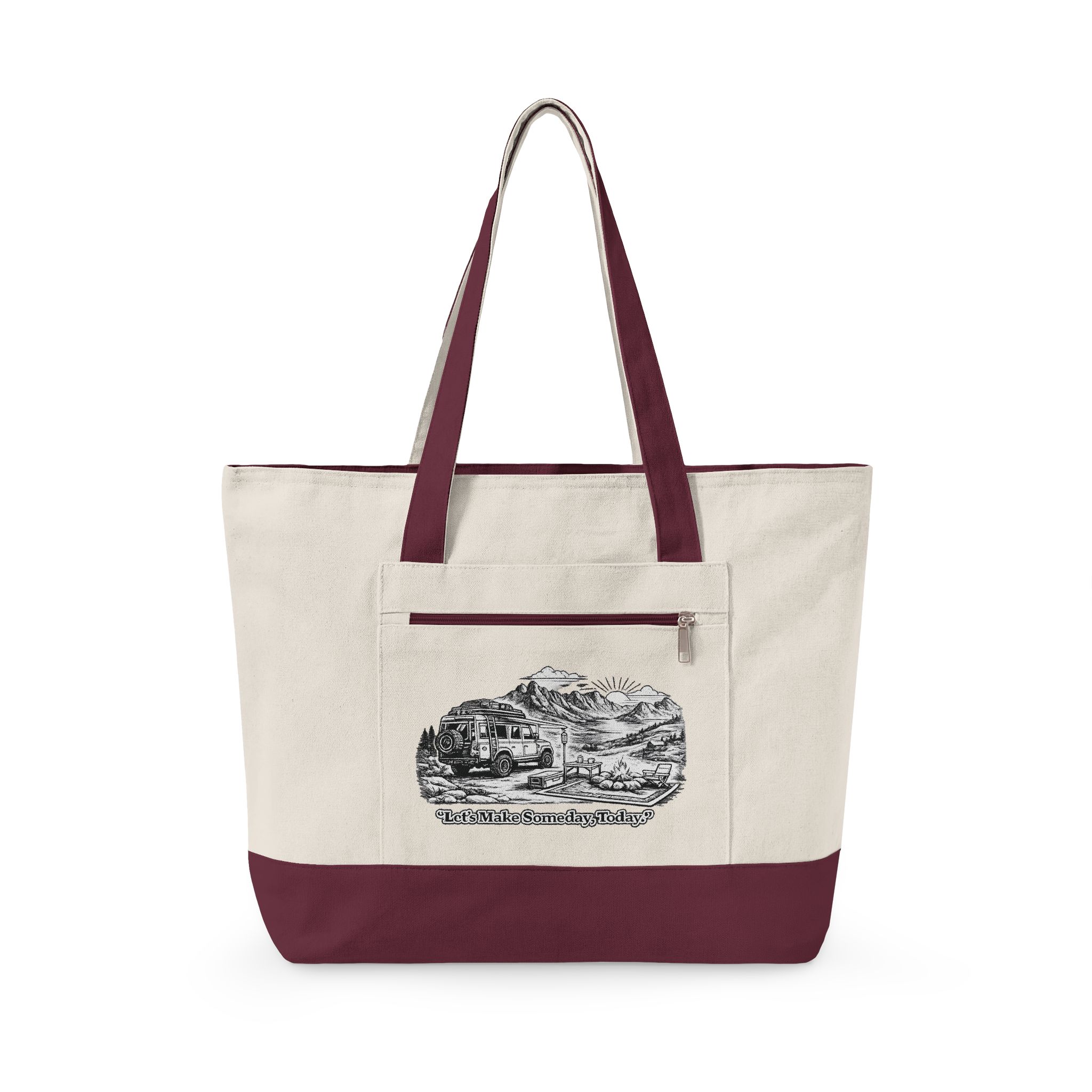 Zippered Canvas Tote — "Lets Make Some Day, Today" (Design Minimal-Line)