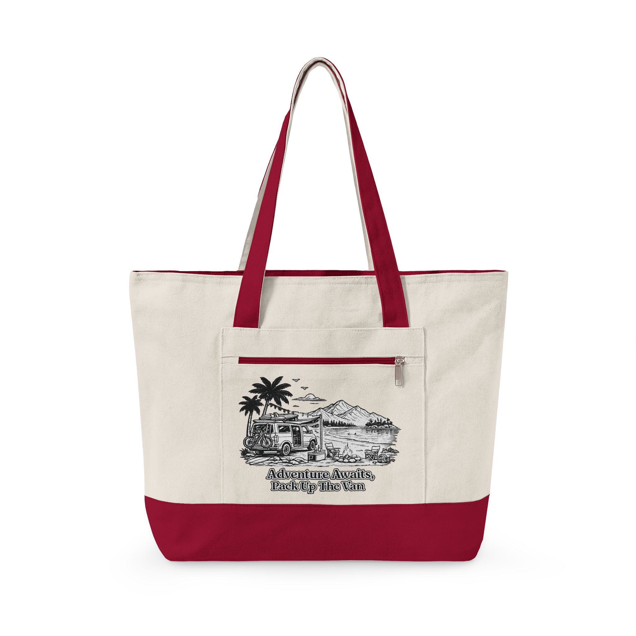 245225677263365269_2048.jpeg Zippered Canvas Tote — "Adventure Awaits" (Design Minimal-Line)