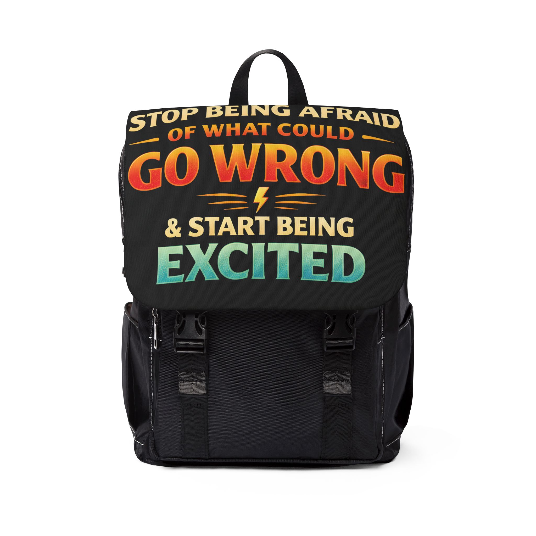 Unisex Casual Shoulder Backpack—"Stop Being Afraid Of What Could Go Wrong" Design Scenic-Line(Campervan)